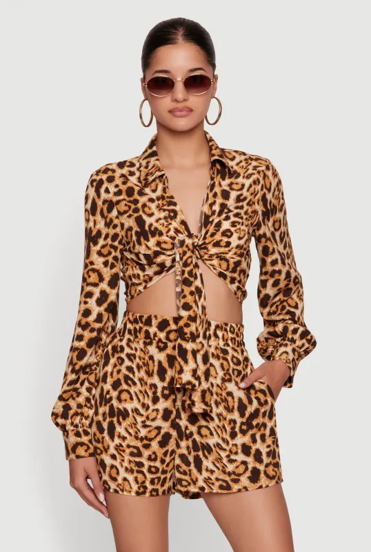 Cropped Leopard Print Tie Front Blouse made by Rainbow