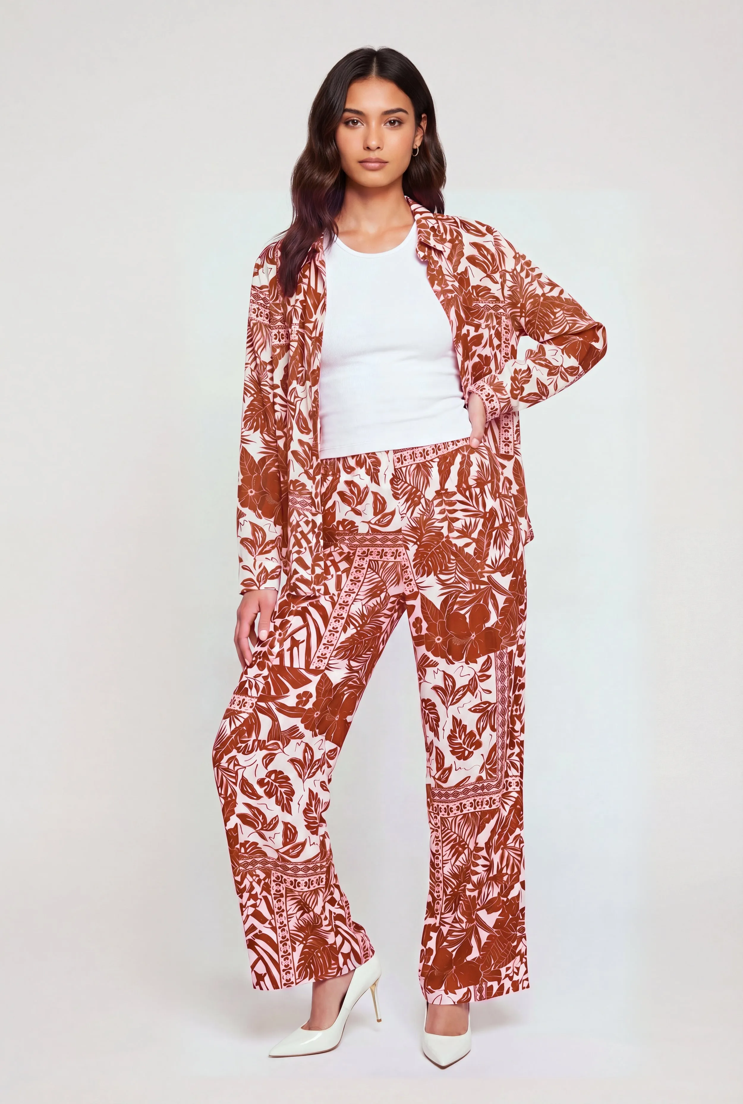 Floral Printed Pattern High Waisted Straight Leg Pants sold by Rainbow product image thumbnail 2