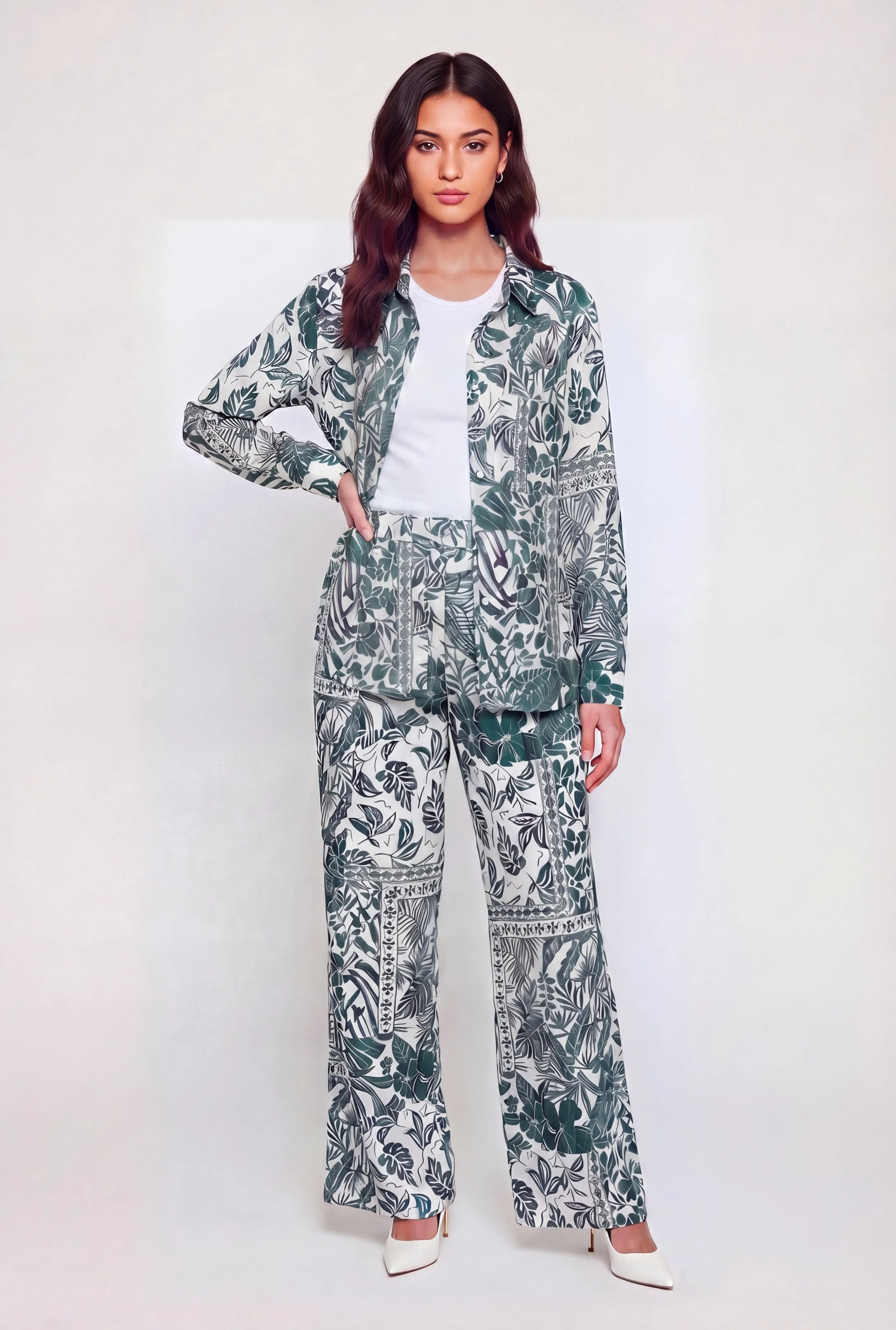 Floral Printed Pattern High Waisted Straight Leg Pants sold by Rainbow