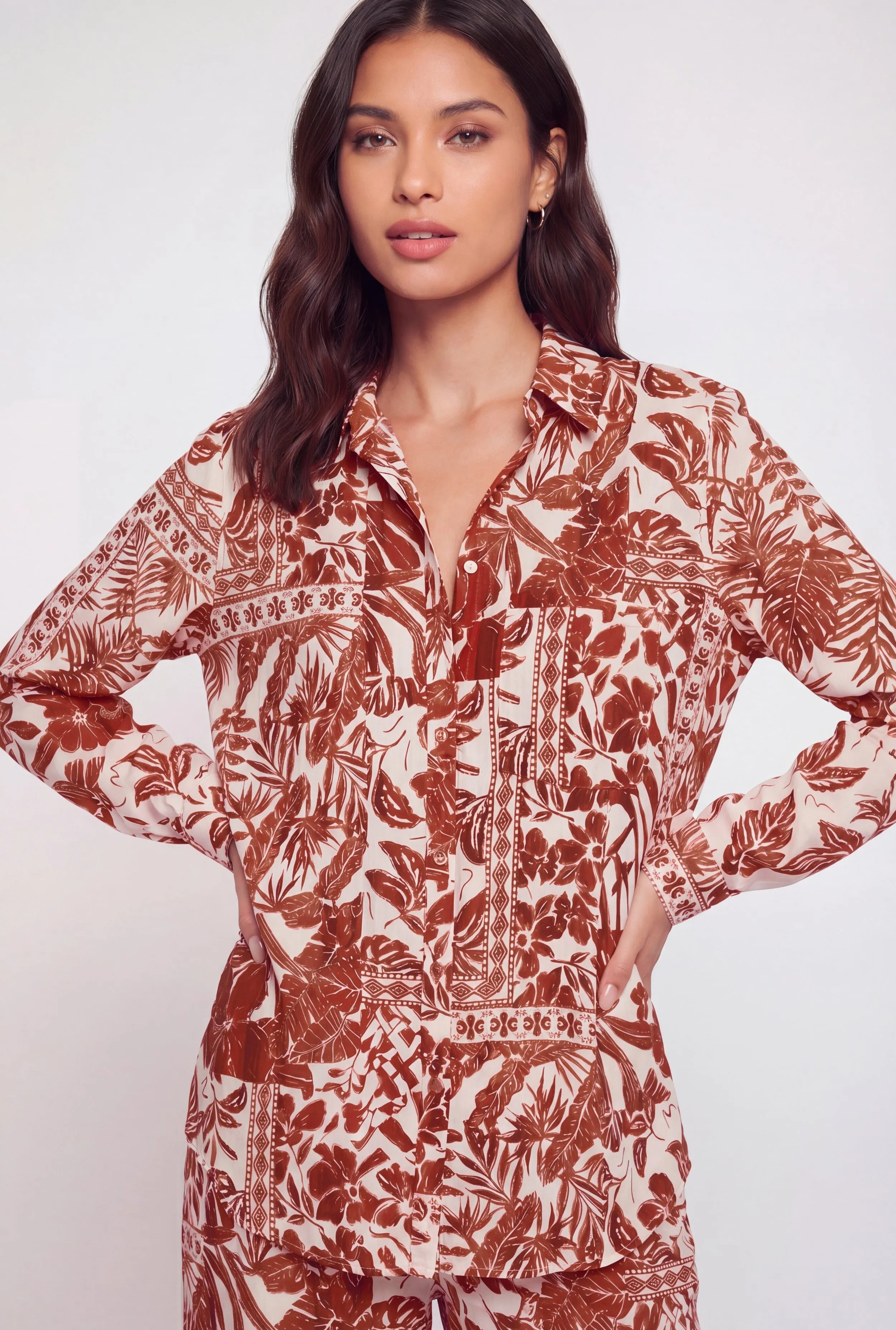 Floral Patterned Long Sleeve Button Front Blouse sold by Rainbow product image thumbnail 2