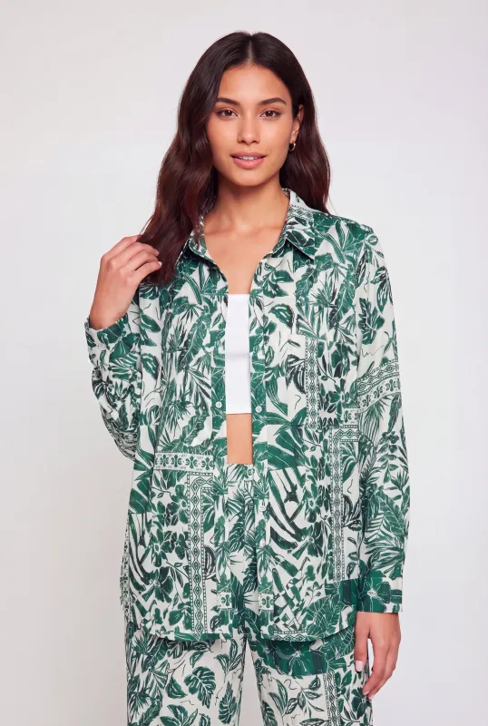 Floral Patterned Long Sleeve Button Front Blouse made by Rainbow