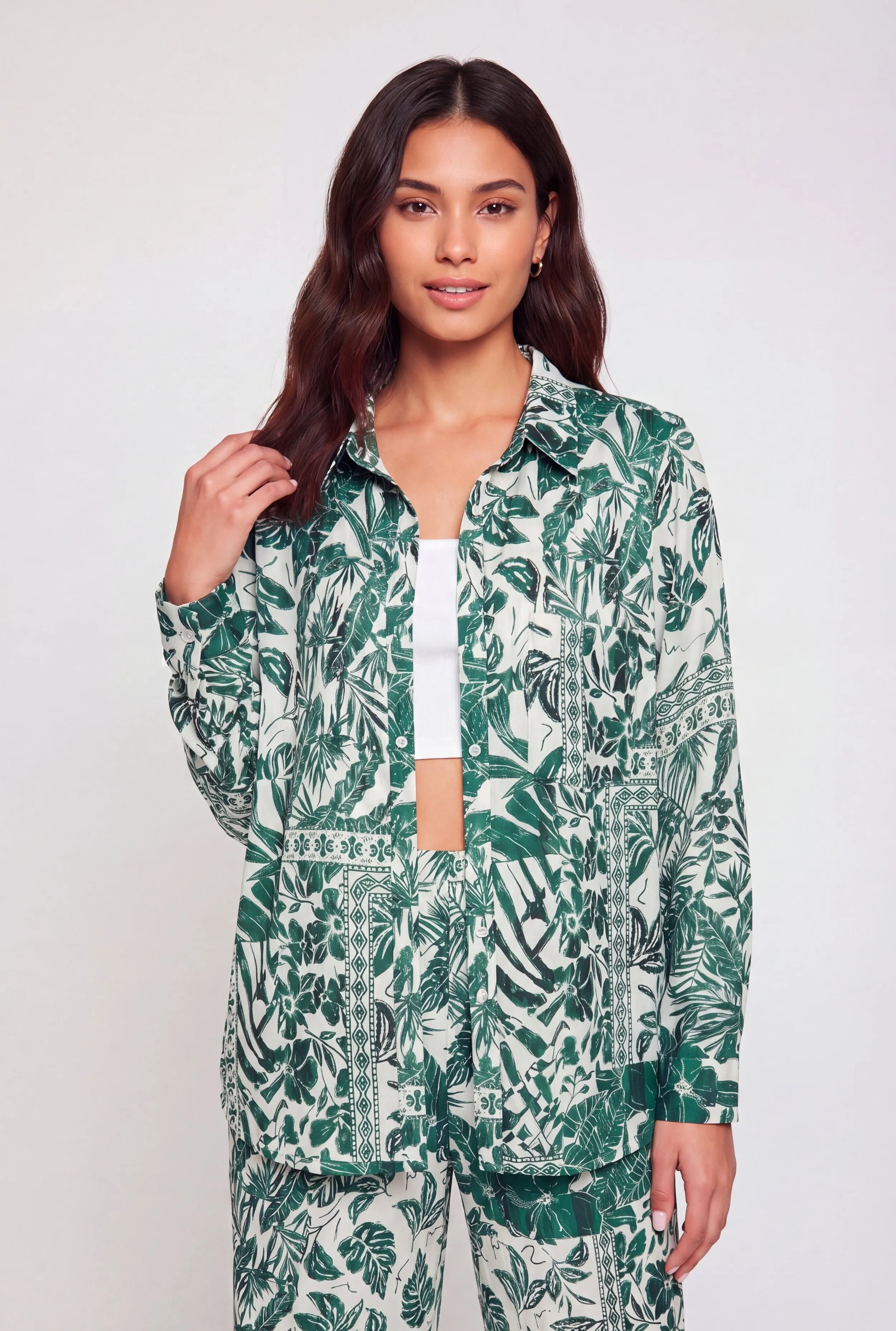 Floral Patterned Long Sleeve Button Front Blouse sold by Rainbow