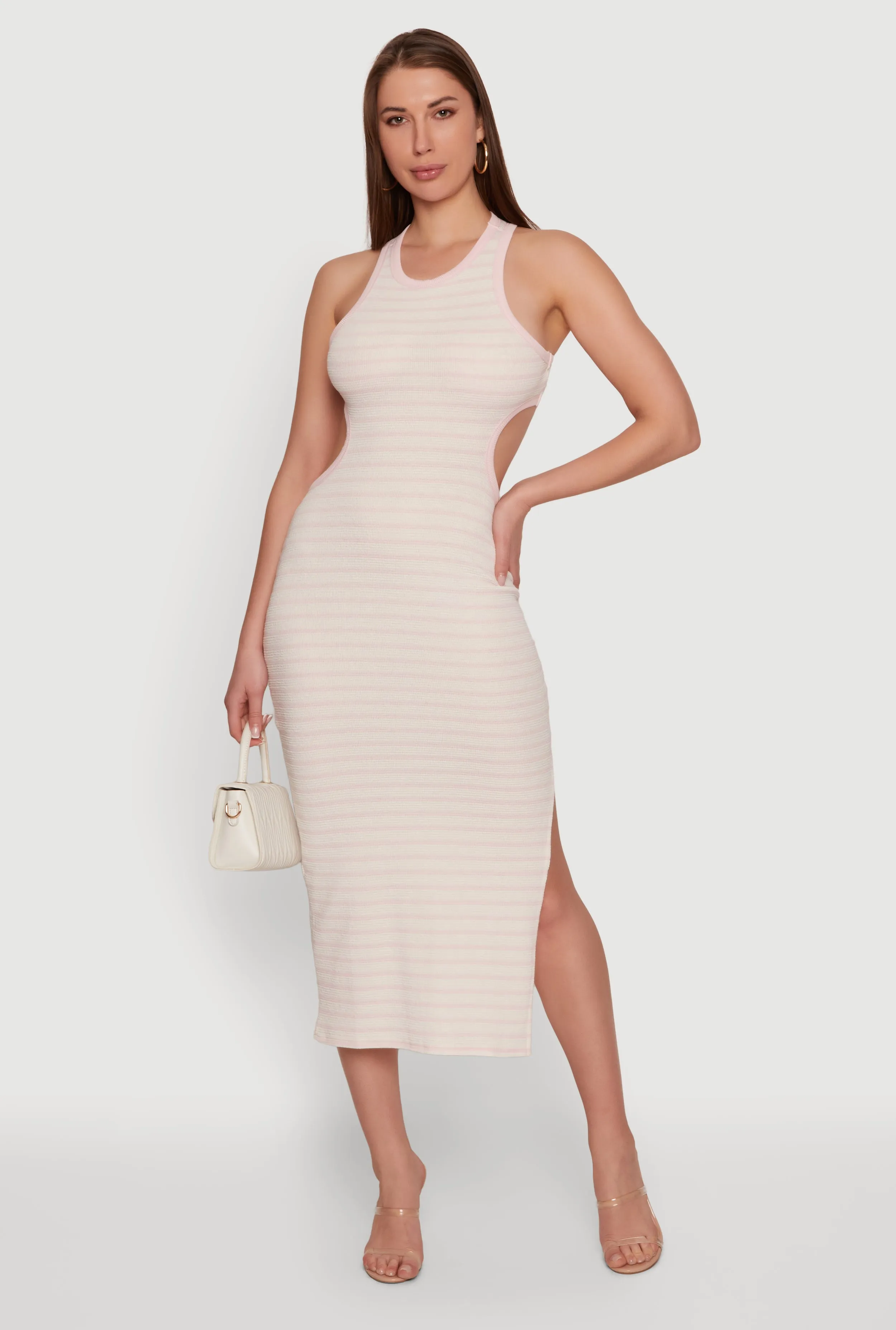 Striped Rib Knit Cutout Side Racerback Dress sold by Rainbow