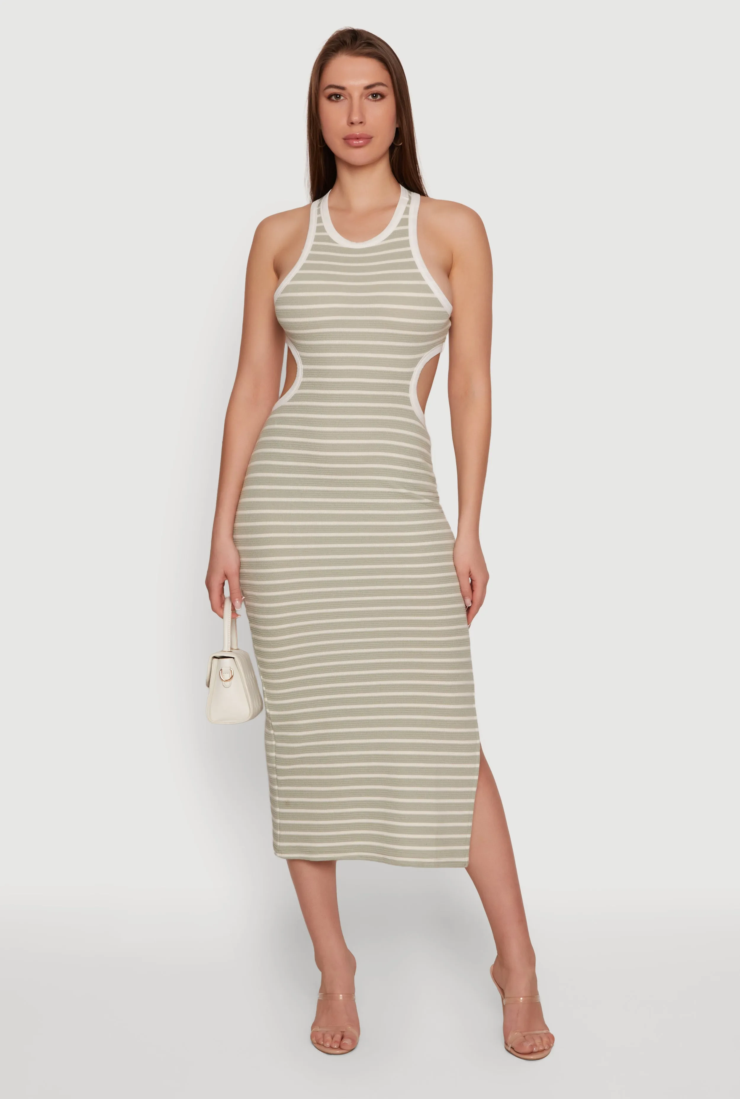 Striped Rib Knit Cutout Side Racerback Dress sold by Rainbow
