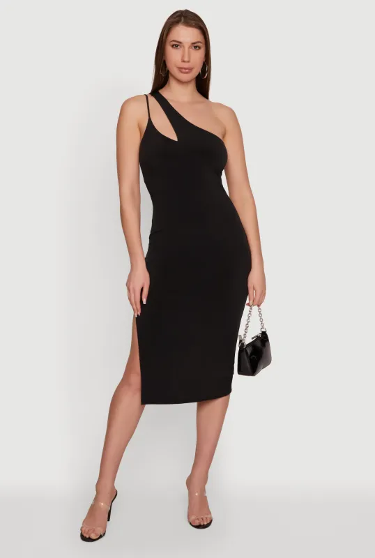 Cut Out Detail One Shoulder Midi Dress made by Rainbow