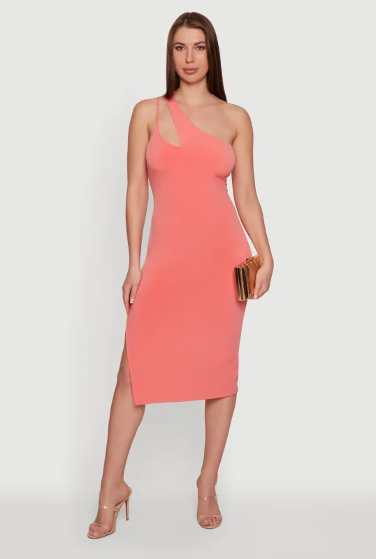 Cut Out Detail One Shoulder Midi Dress made by Rainbow