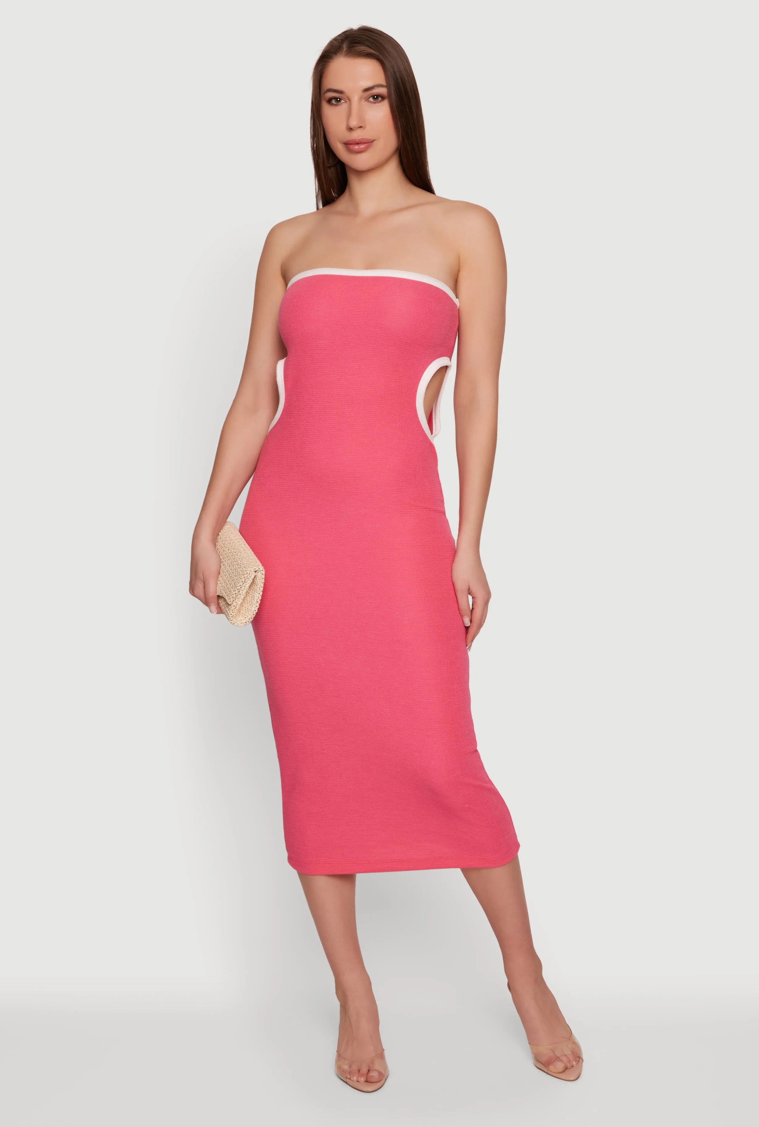Contrast Trim Cutout Side Tube Midi Dress sold by Rainbow