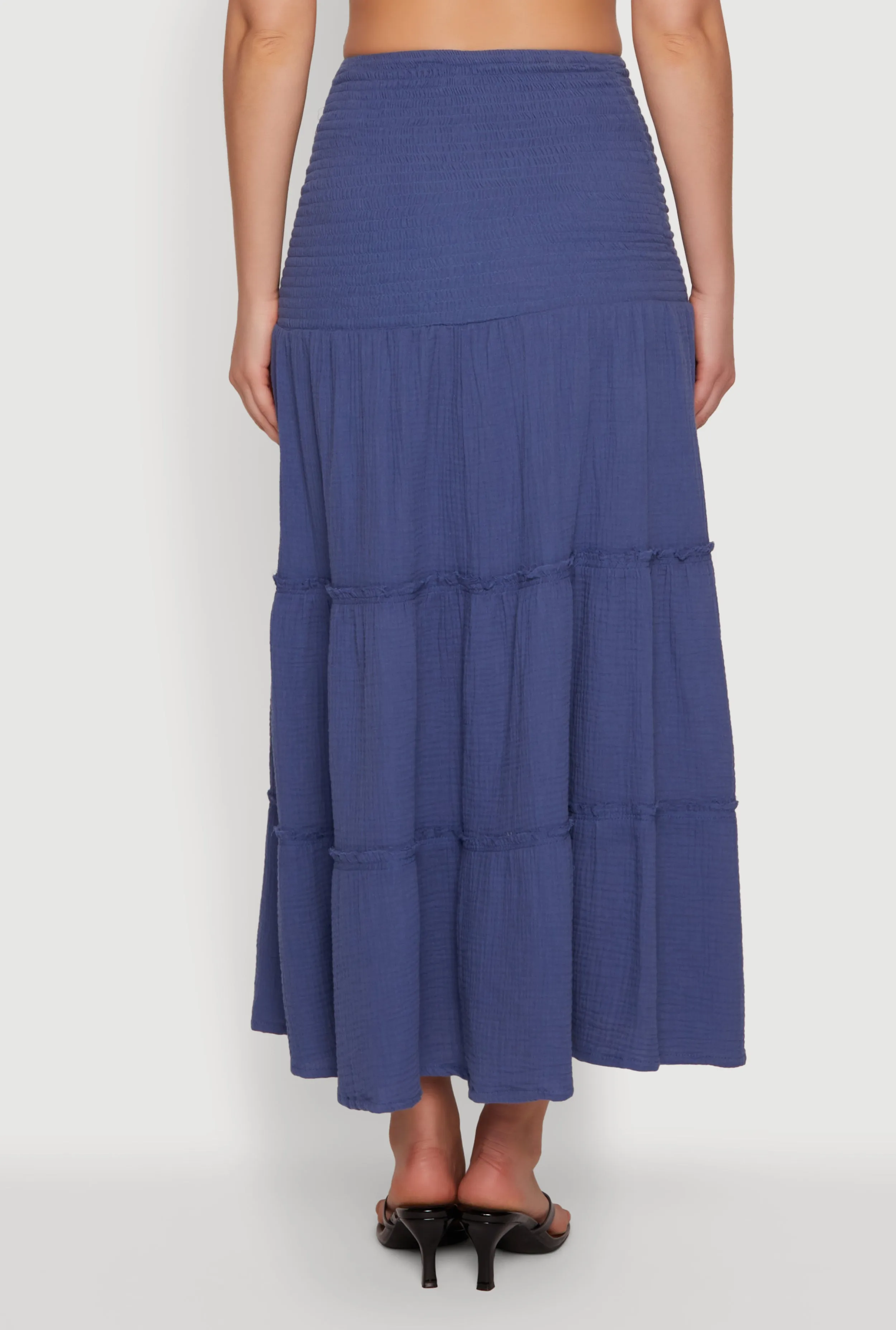 Gauze Knit Side Slit Tiered Maxi Skirt sold by Rainbow product image thumbnail 5