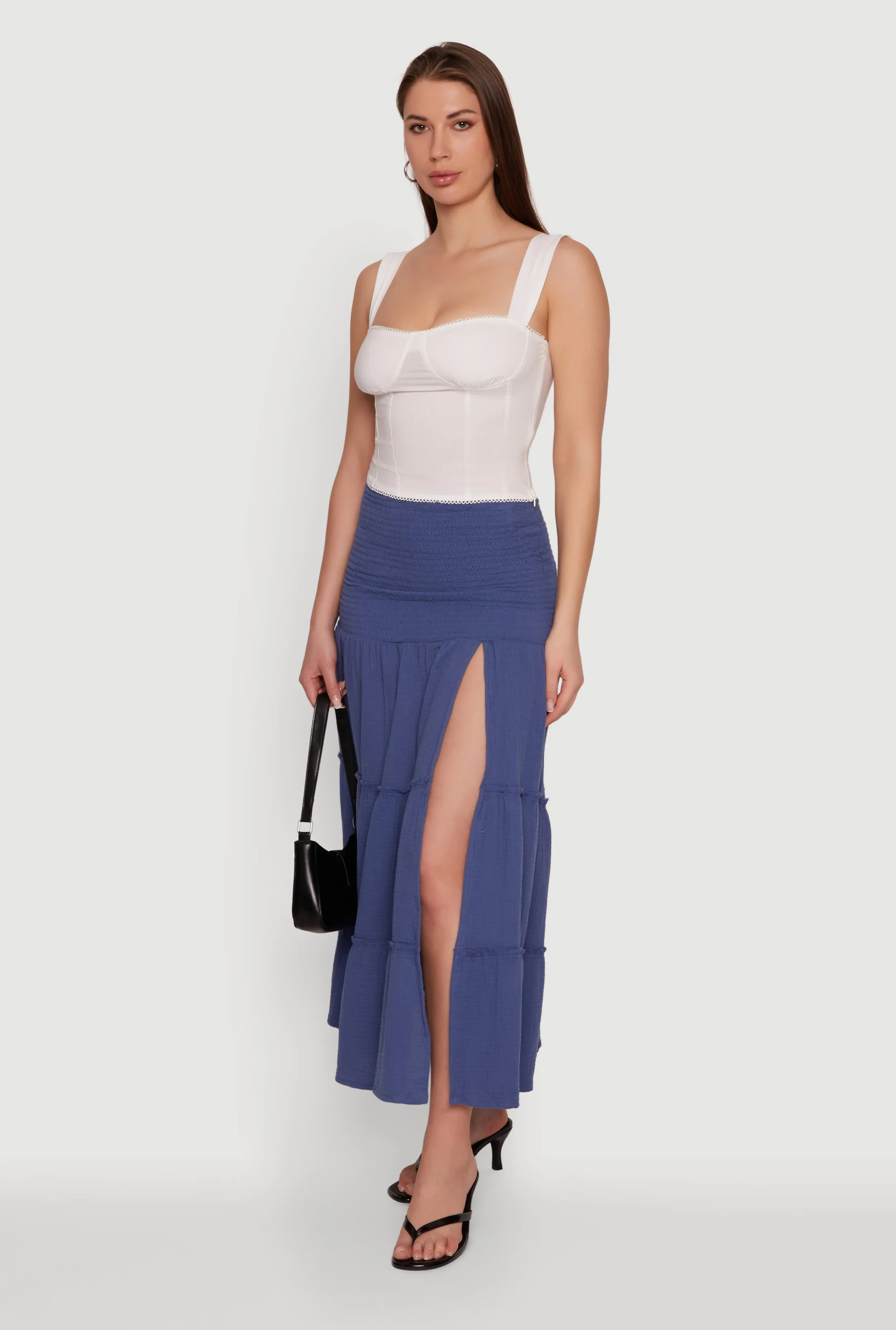 Gauze Knit Side Slit Tiered Maxi Skirt sold by Rainbow product image thumbnail 2