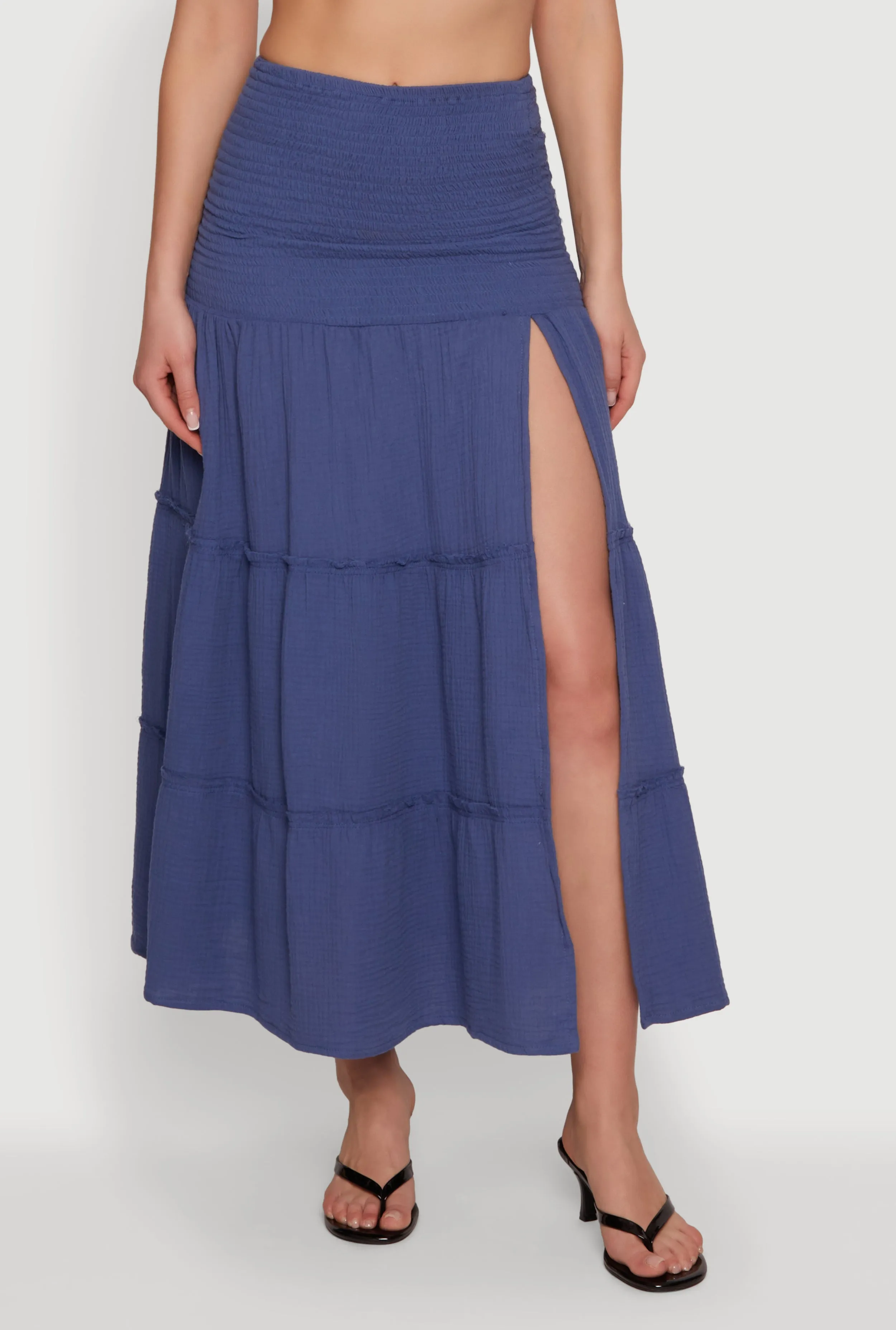 Gauze Knit Side Slit Tiered Maxi Skirt sold by Rainbow product image thumbnail 3