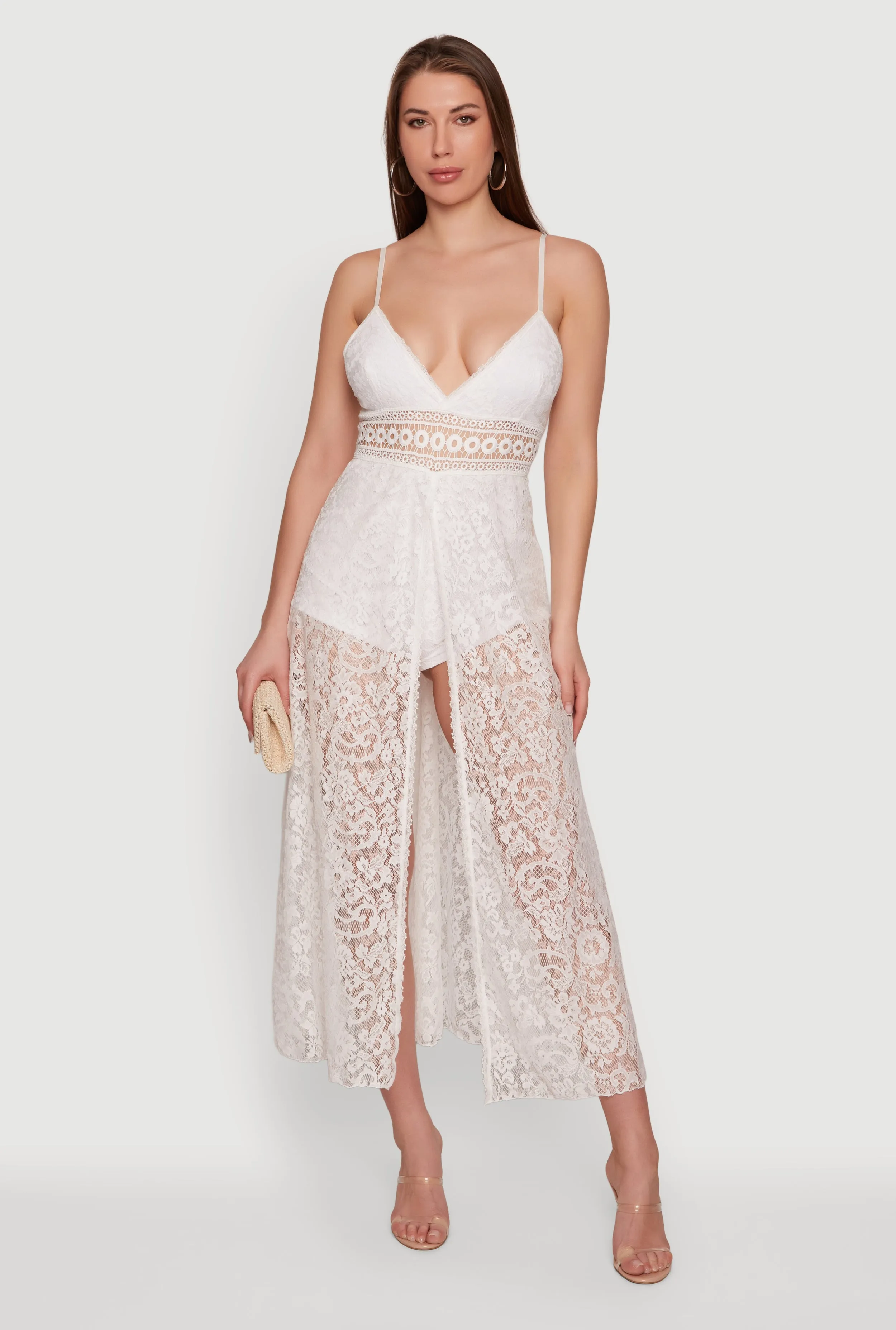 Crochet Waist Detail Lace Maxi Romper sold by Rainbow