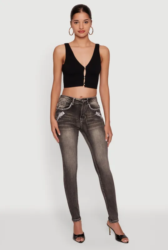 Seamless Ribbed Rhinestone Keyhole Crop Top made by Rainbow