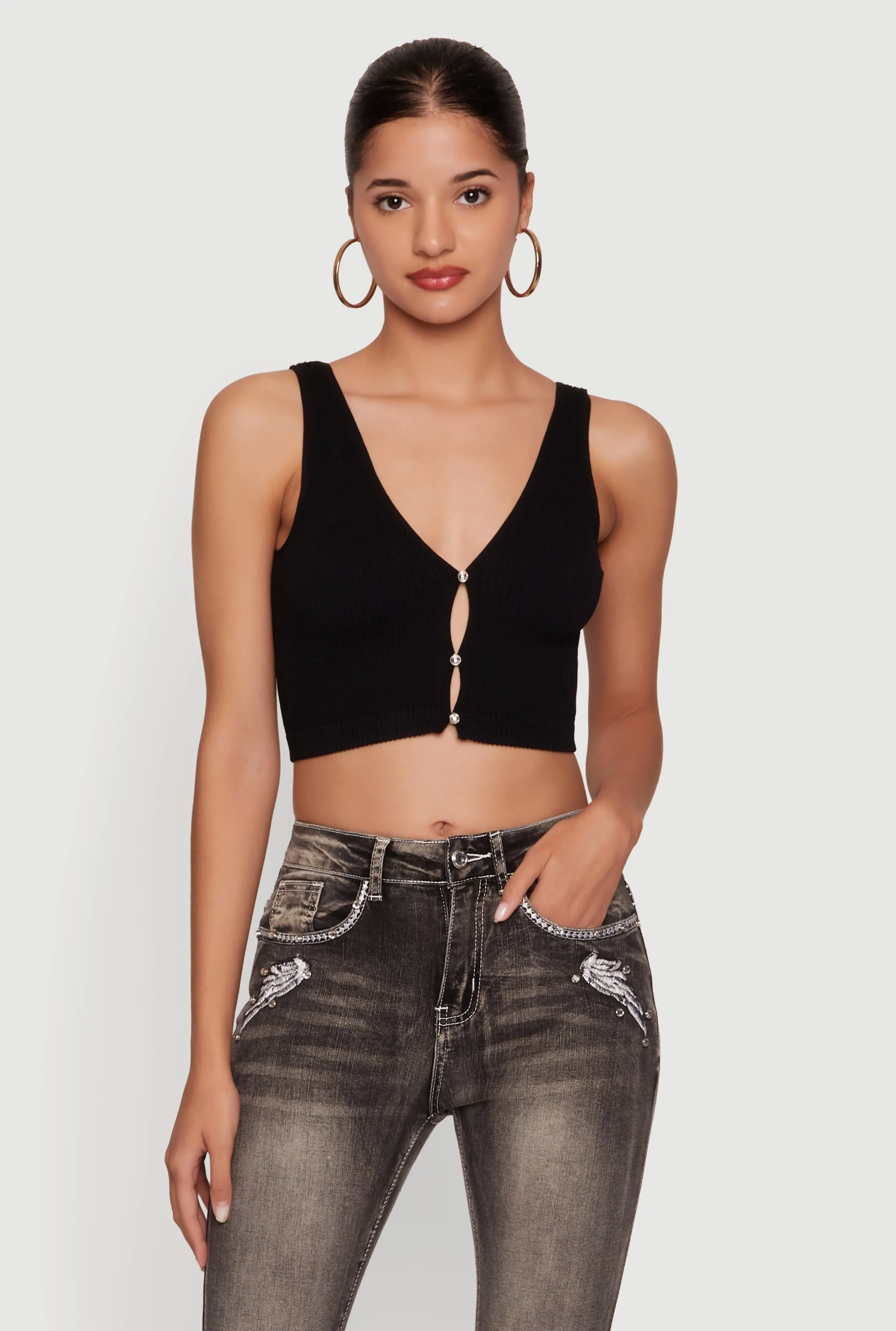 Seamless Ribbed Rhinestone Keyhole Crop Top sold by Rainbow product image thumbnail 2