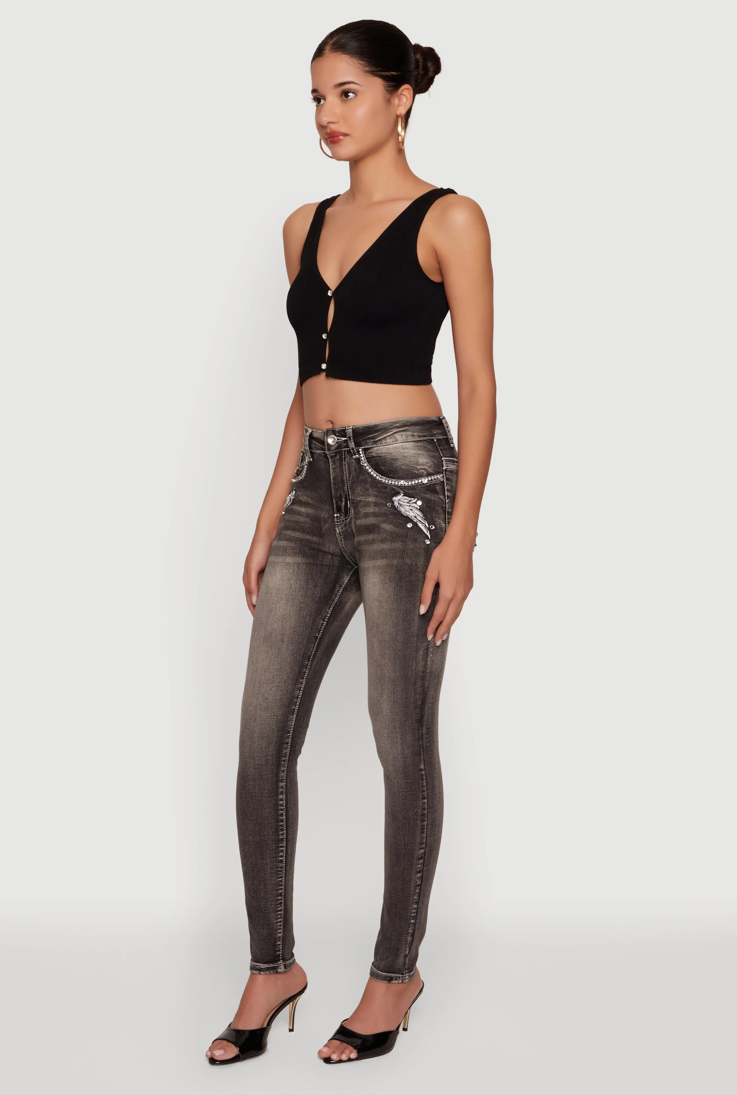 Seamless Ribbed Rhinestone Keyhole Crop Top sold by Rainbow product image thumbnail 3
