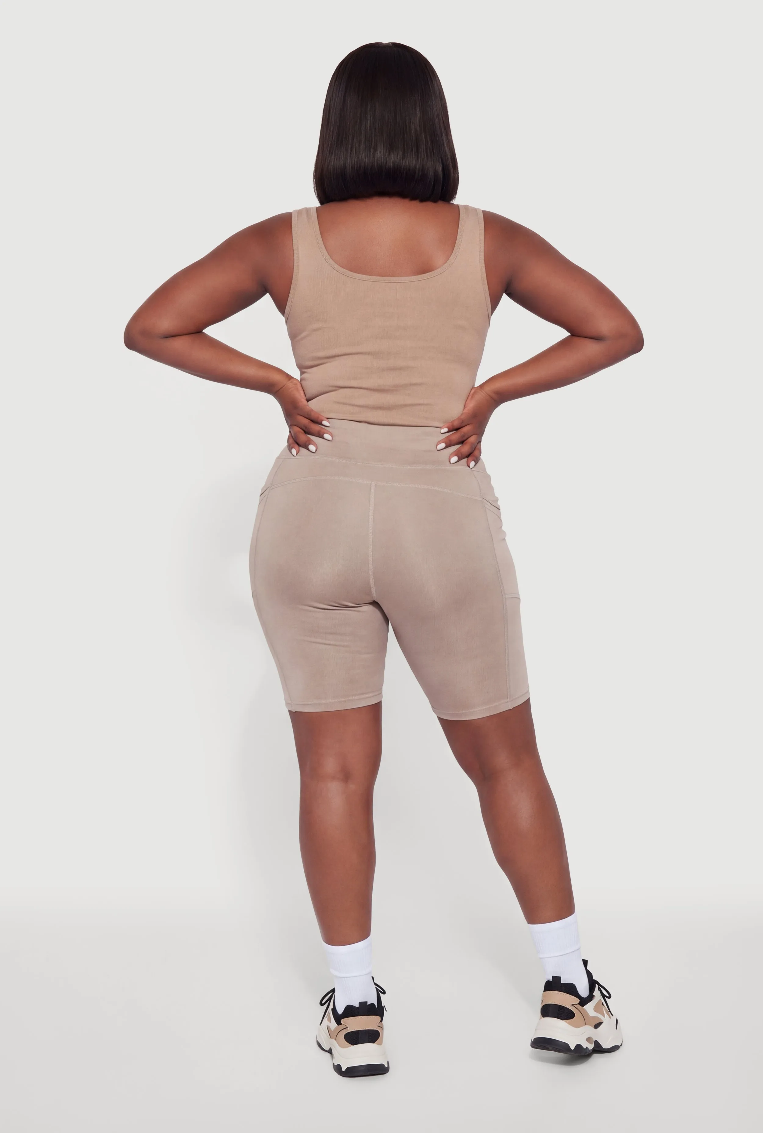 Plus Size High Waisted Double Cell Phone Pocket Biker Shorts sold by Rainbow product image thumbnail 5