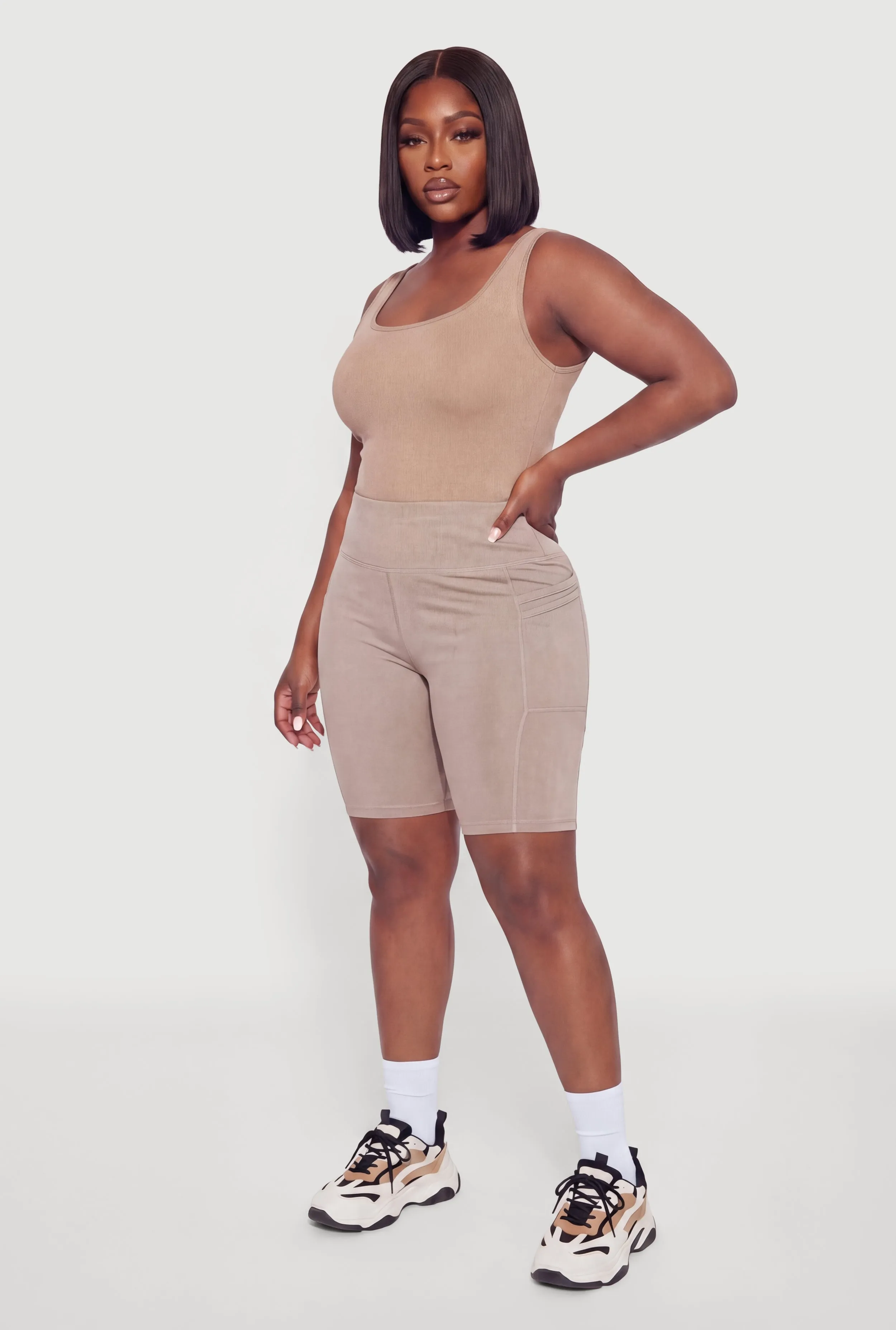 Plus Size High Waisted Double Cell Phone Pocket Biker Shorts sold by Rainbow product image thumbnail 2
