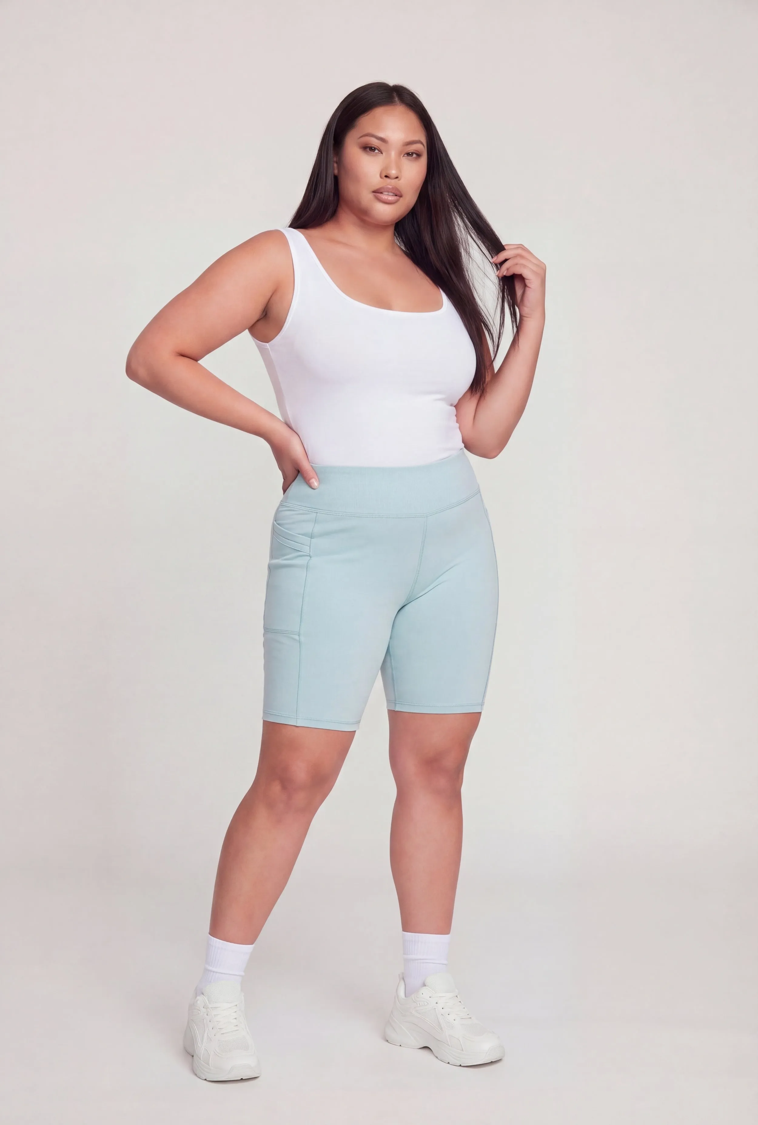 Plus Size High Waisted Double Cell Phone Pocket Biker Shorts sold by Rainbow product image thumbnail 2