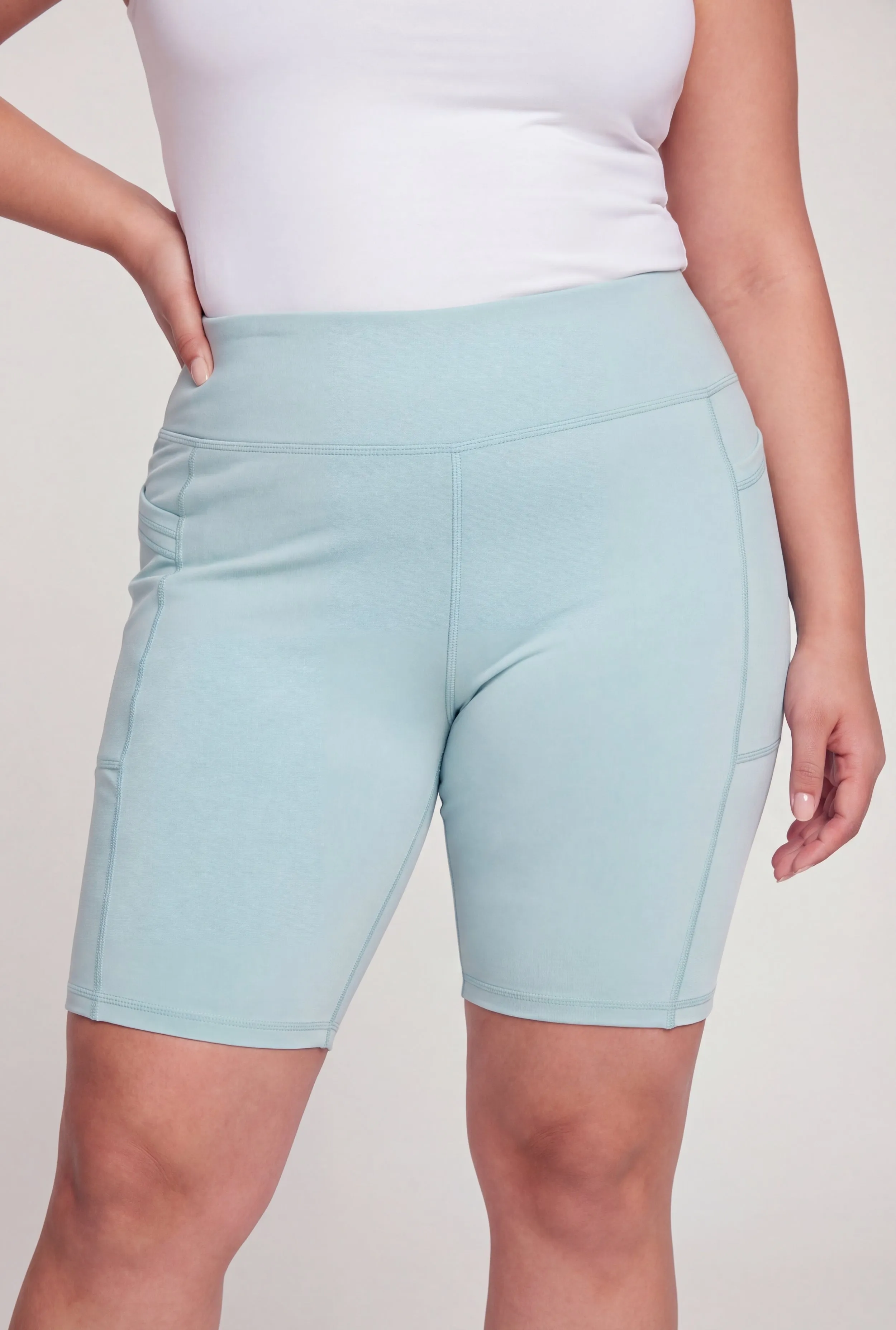 Plus Size High Waisted Double Cell Phone Pocket Biker Shorts sold by Rainbow product image thumbnail 3