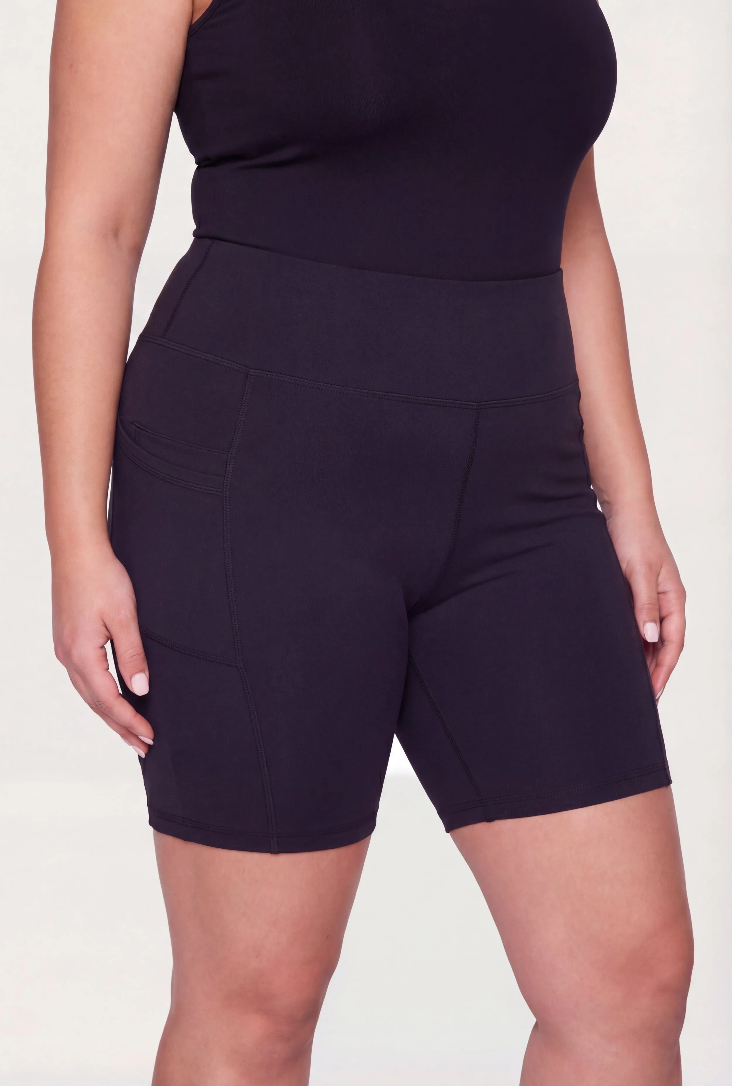 Plus Size High Waisted Double Cell Phone Pocket Biker Shorts sold by Rainbow product image thumbnail 2