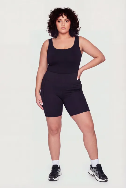 Plus Size High Waisted Double Cell Phone Pocket Biker Shorts made by Rainbow