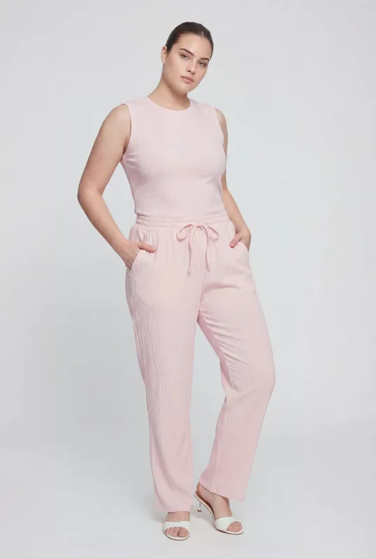 Plus Size Rib Knit High Waisted Wide Leg Pants made by Rainbow