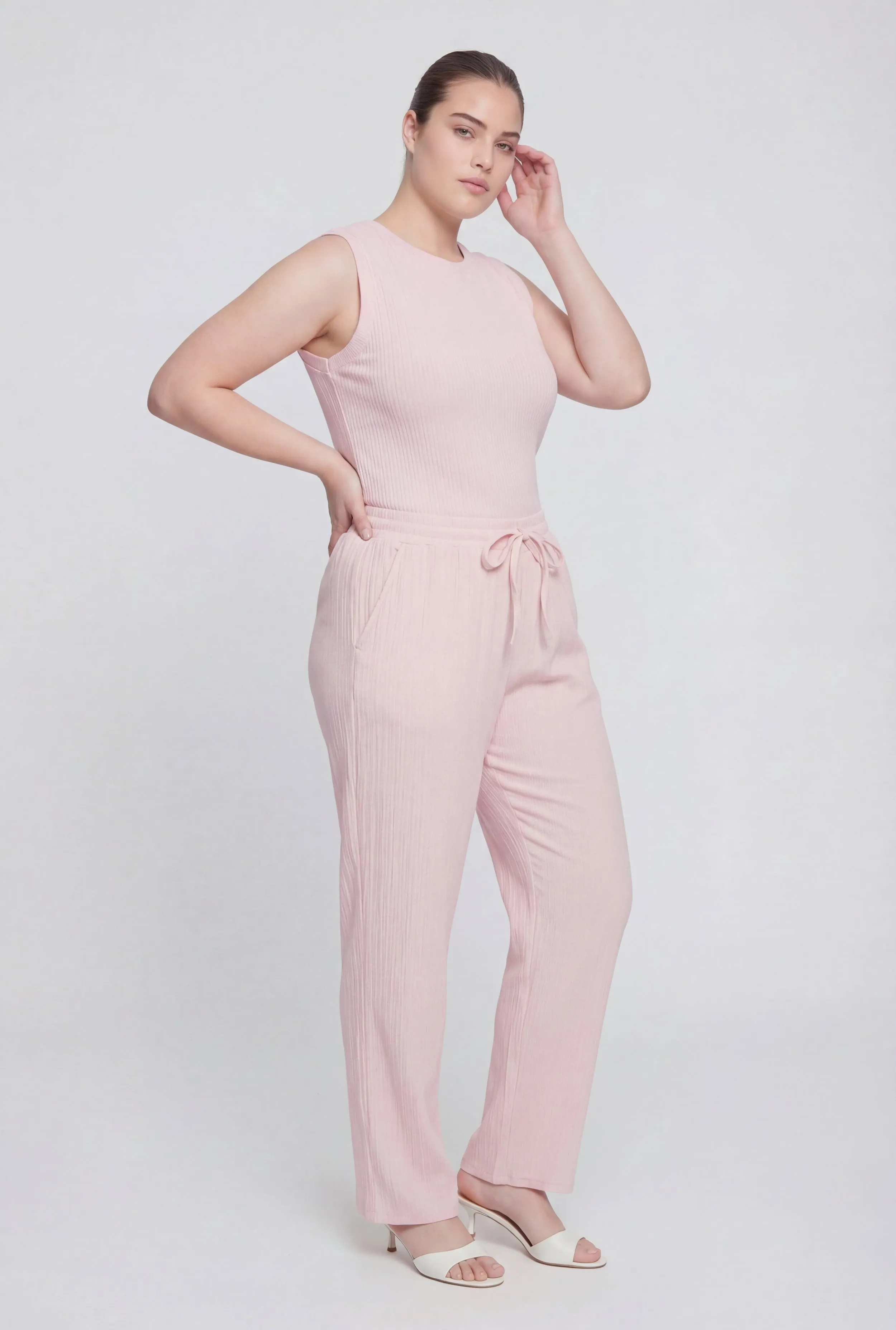 Plus Size Rib Knit High Waisted Wide Leg Pants sold by Rainbow product image thumbnail 2