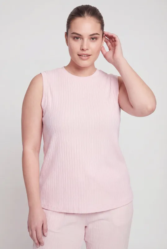 Plus Size Sleeveless Ribbed Knit Tank Top made by Rainbow