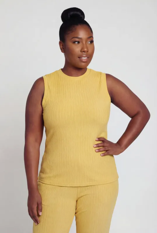 Plus Size Sleeveless Ribbed Knit Tank Top made by Rainbow