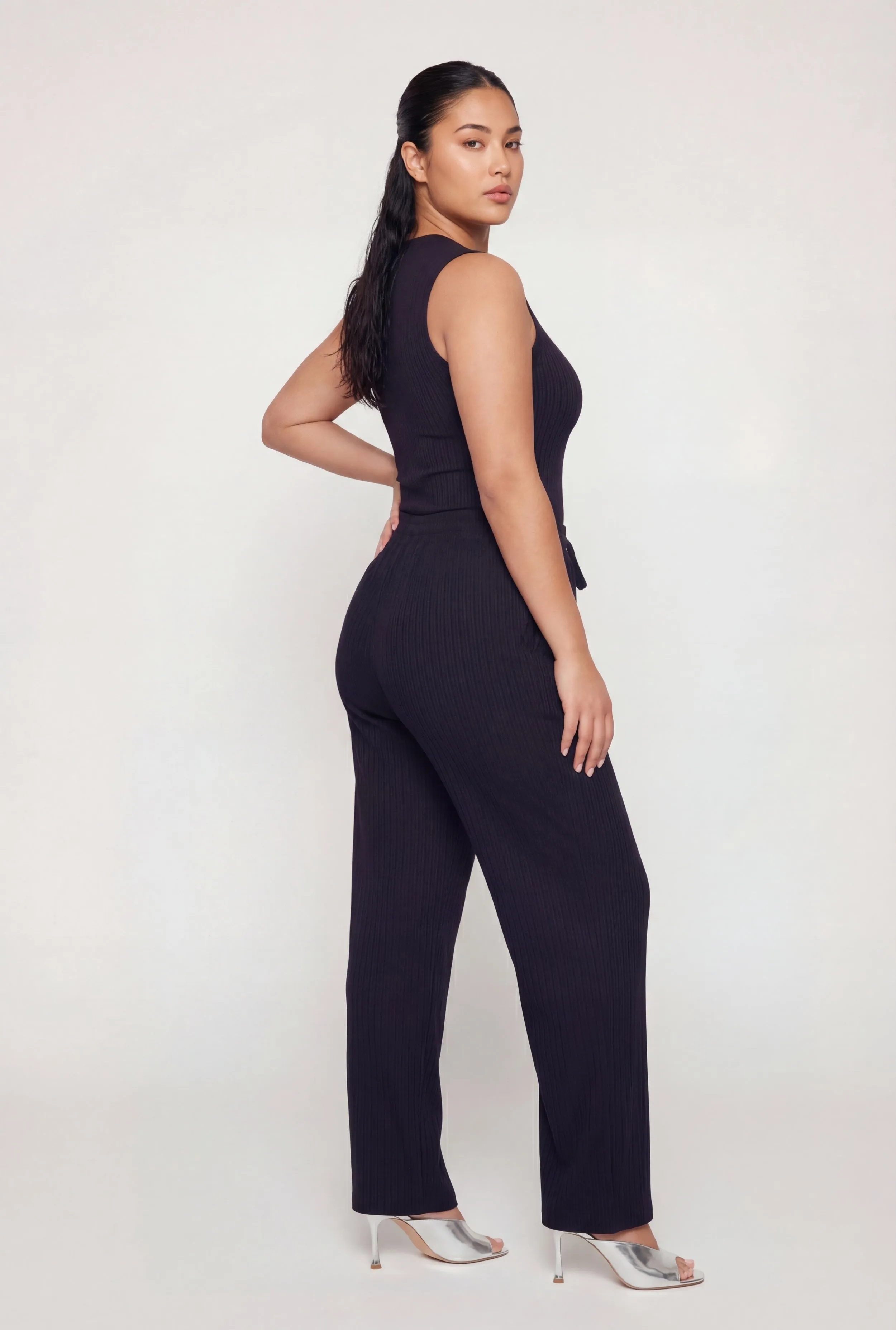 Plus Size Rib Knit High Waisted Wide Leg Pants sold by Rainbow product image thumbnail 2