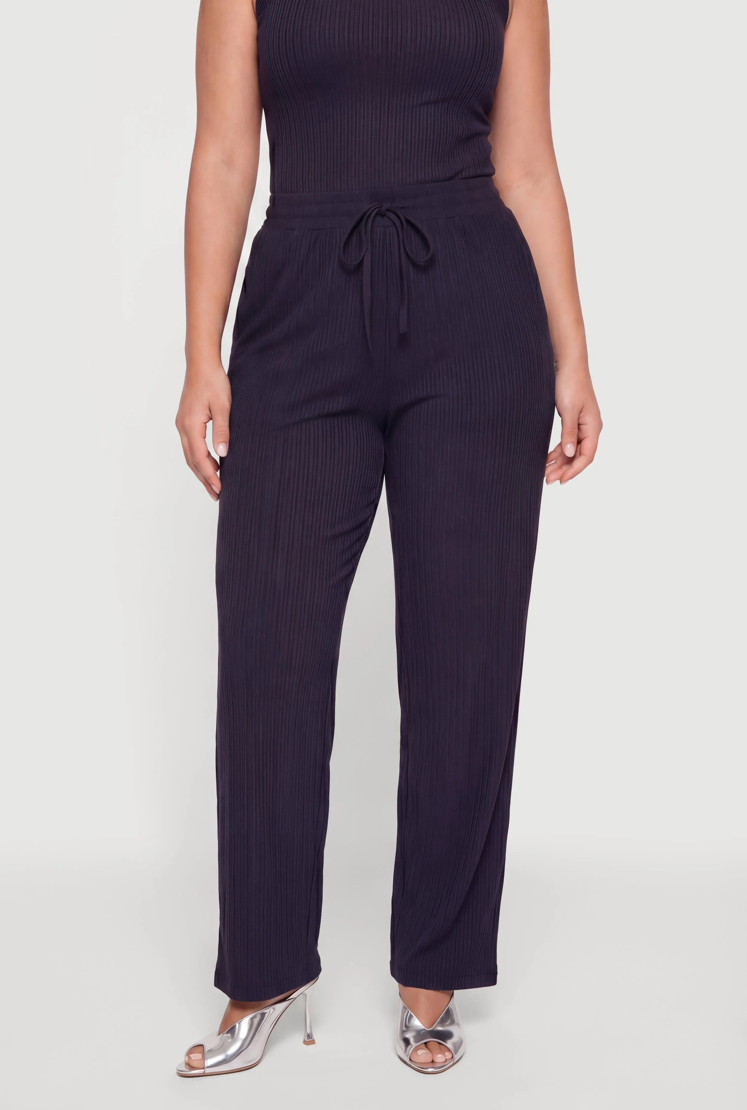Plus Size Rib Knit High Waisted Wide Leg Pants sold by Rainbow product image thumbnail 3