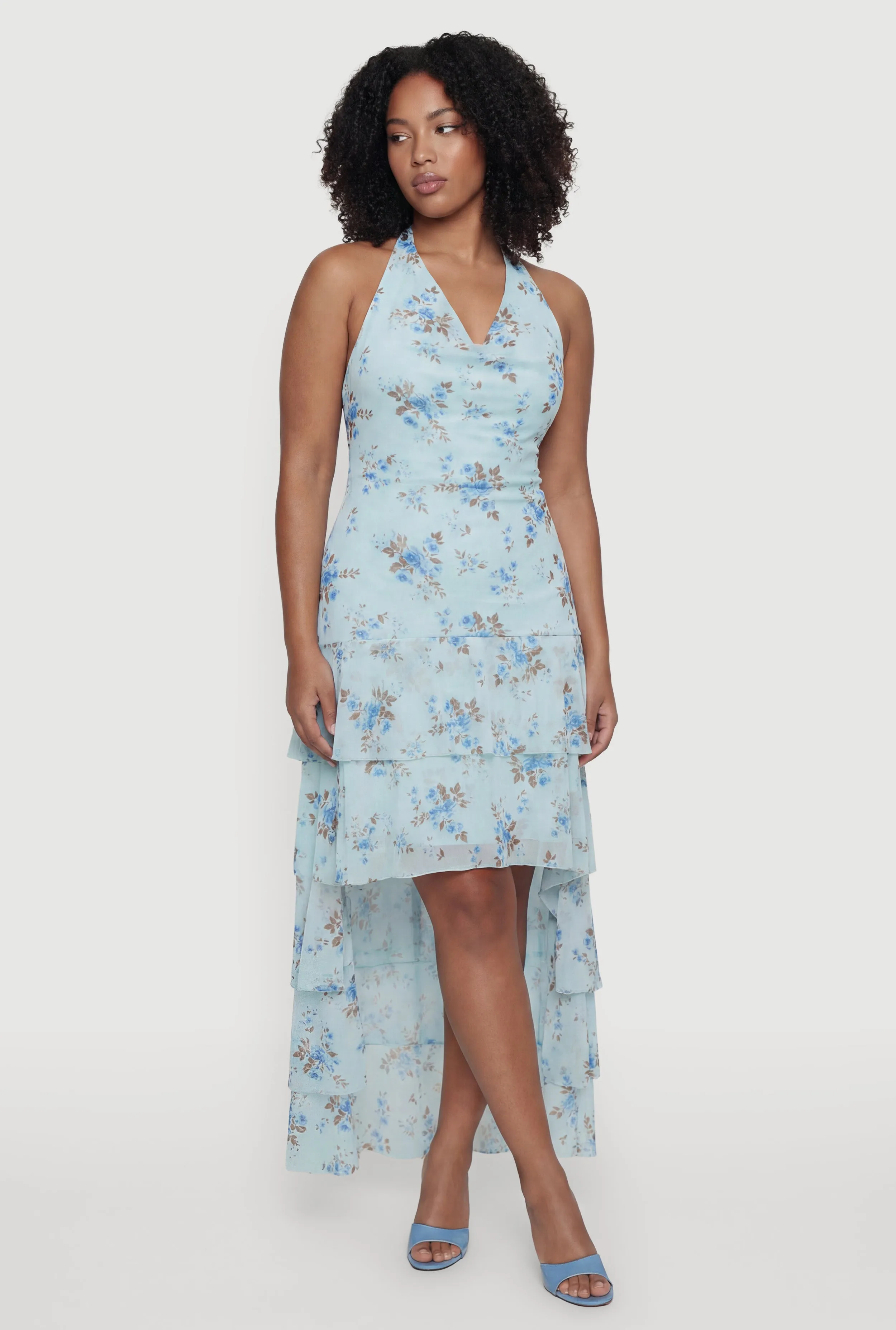 Plus Size Floral Ruffle Tiered High Low Dress sold by Rainbow