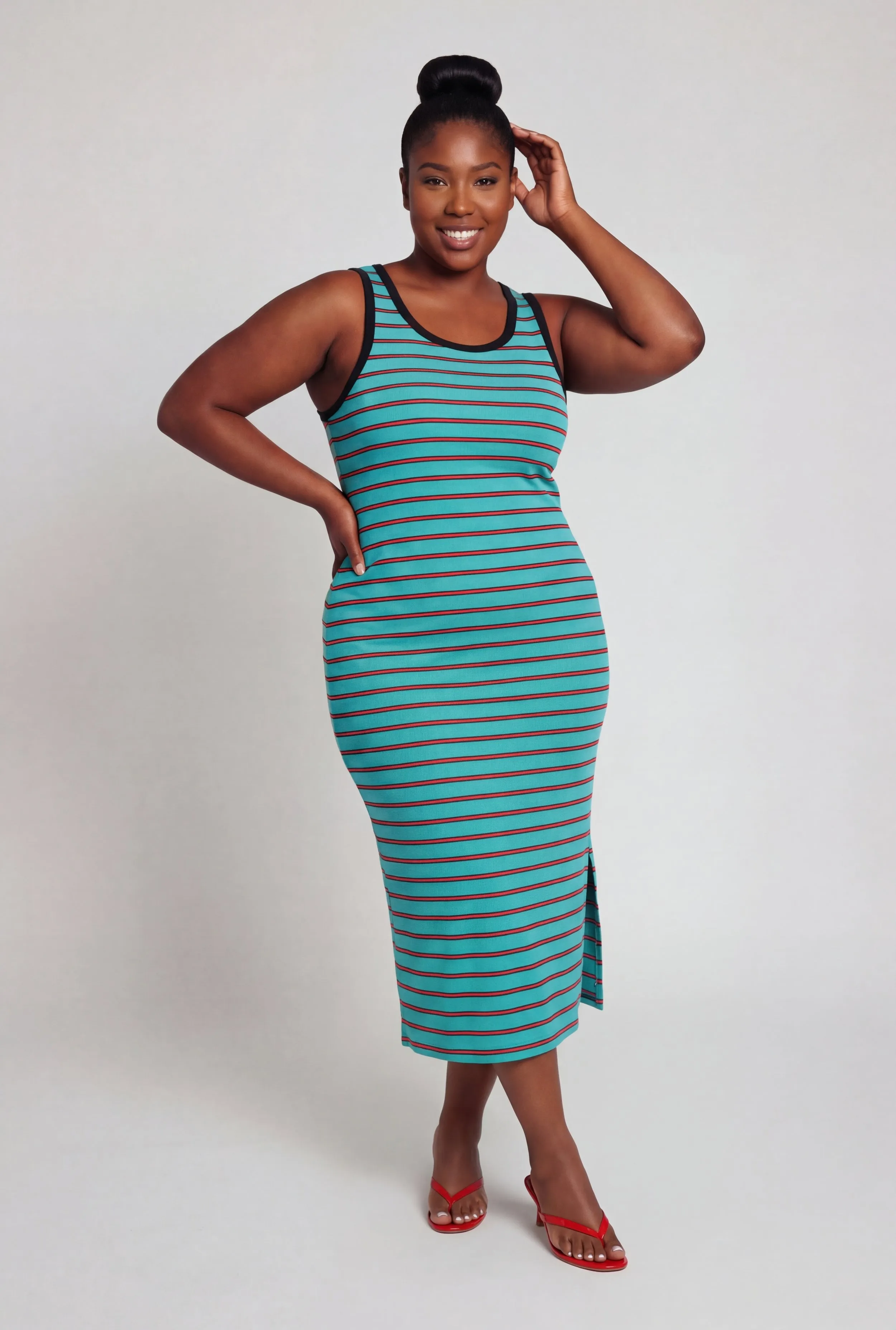 Plus Size Side Slit Striped Tank Midi Dress sold by Rainbow