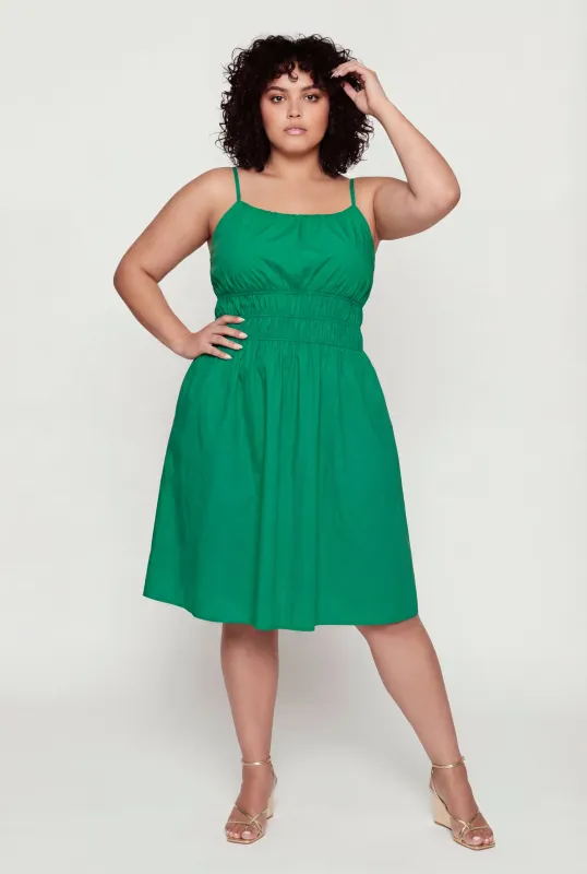 Plus Size Solid Poplin Cami Midi Dress made by Rainbow