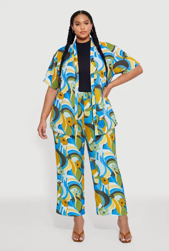 Plus Size Crepe Knit Patterned Casual Pants made by Rainbow