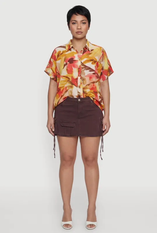 Plus Size Floral Print Shirt with Tie Front Detail made by Rainbow