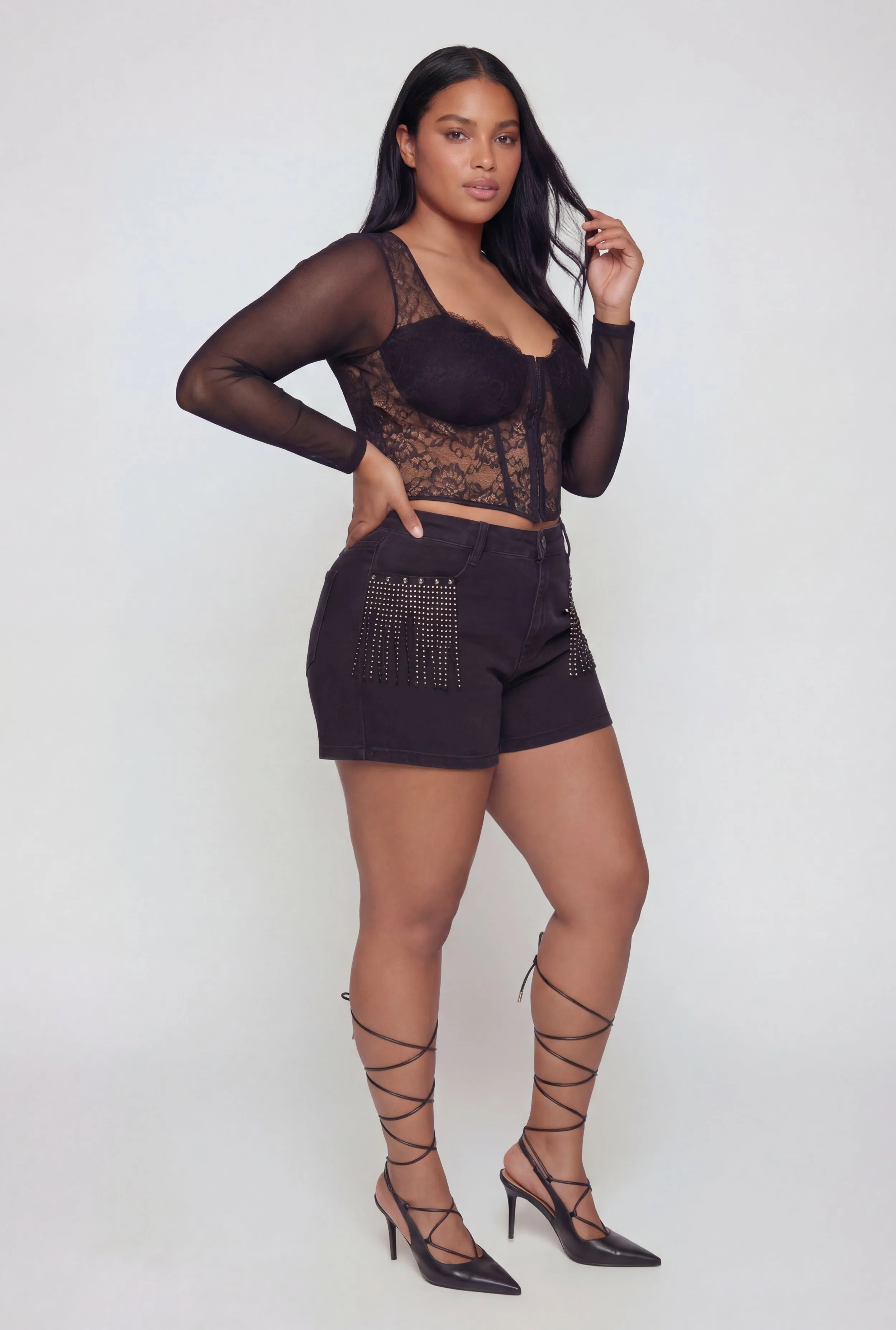 Plus Size Almost Famous Fringe Detail Denim Shorts sold by Rainbow product image thumbnail 2