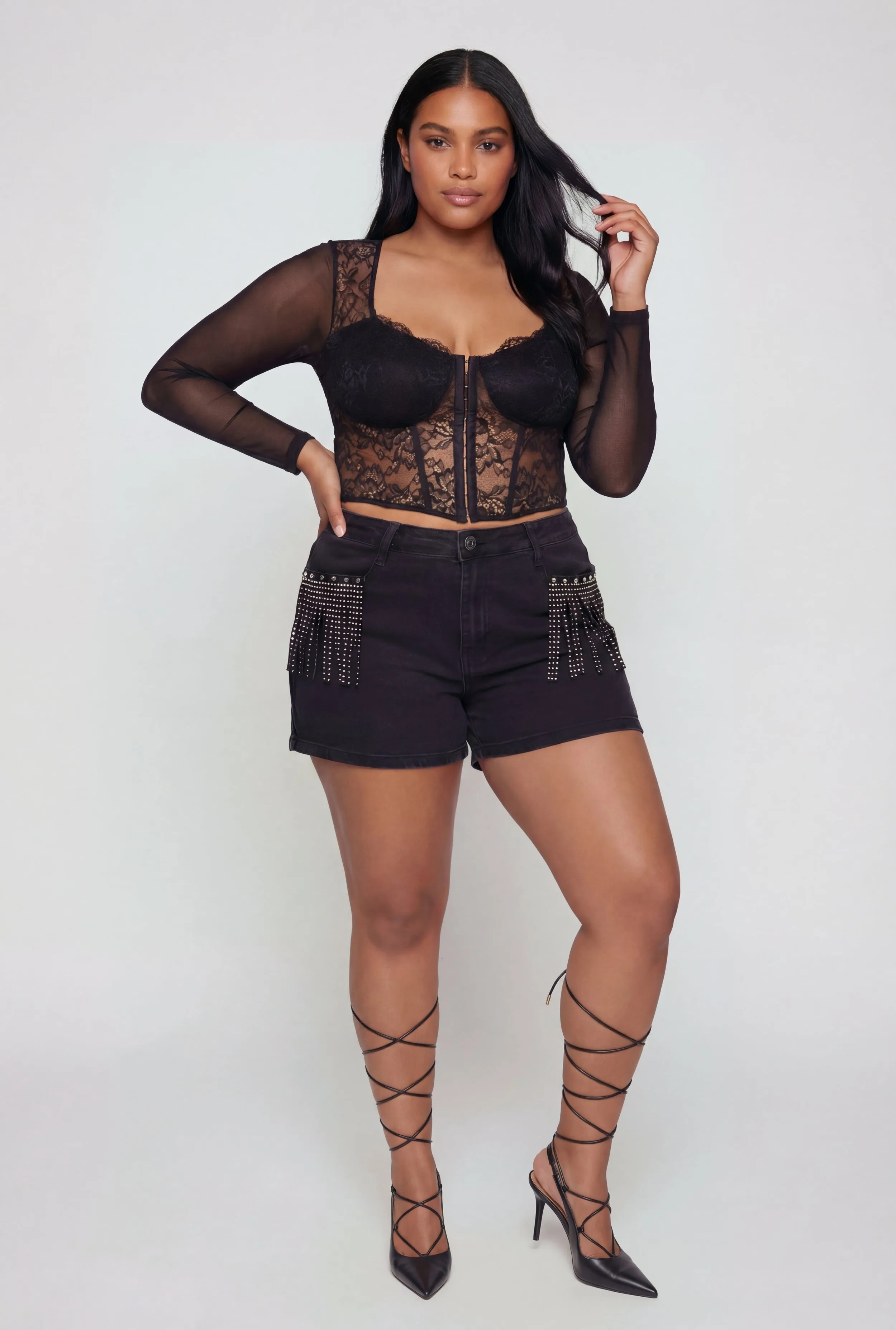 Plus Size Almost Famous Fringe Detail Denim Shorts sold by Rainbow