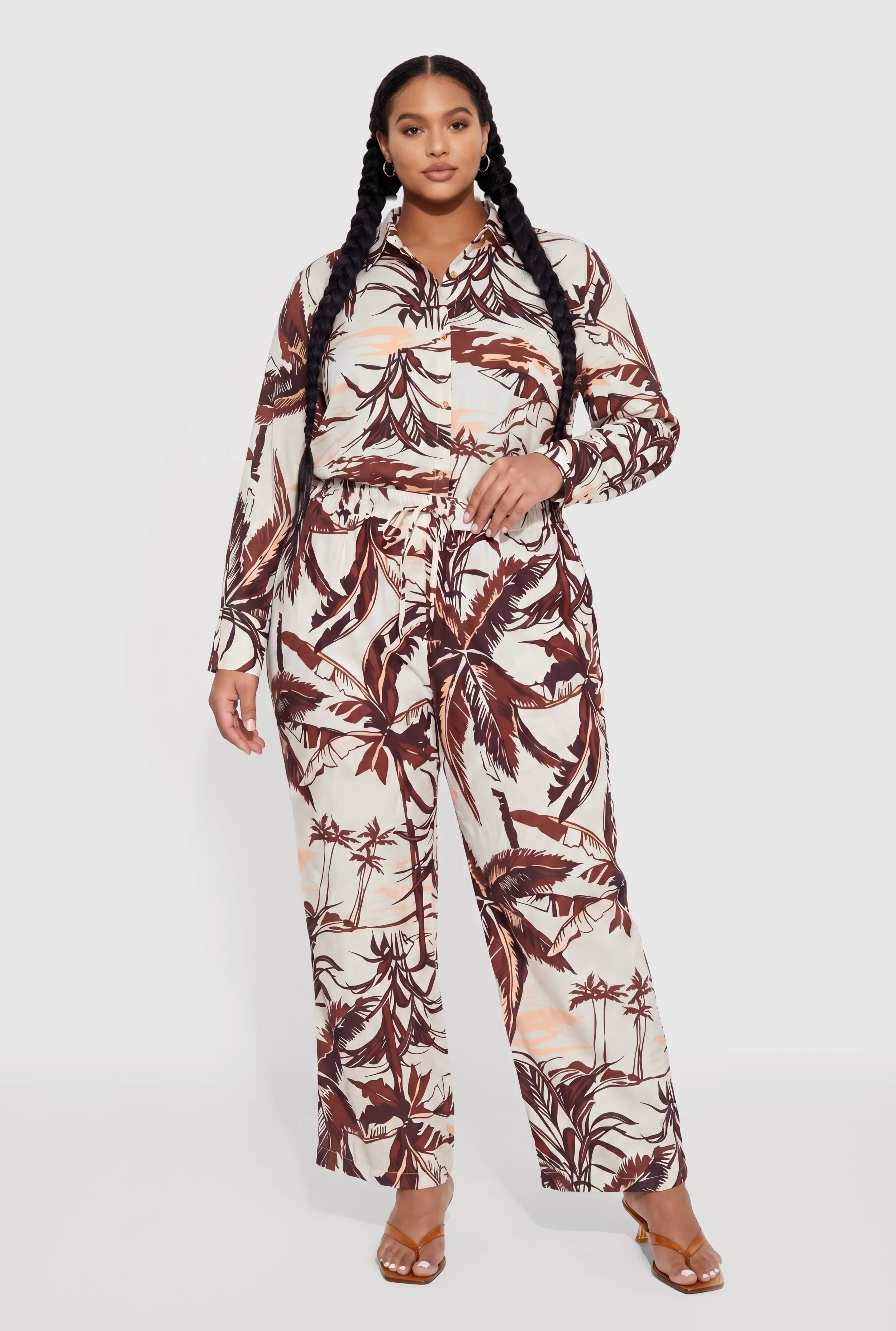 Plus Size Palm Tree Print Wide Leg Pants sold by Rainbow