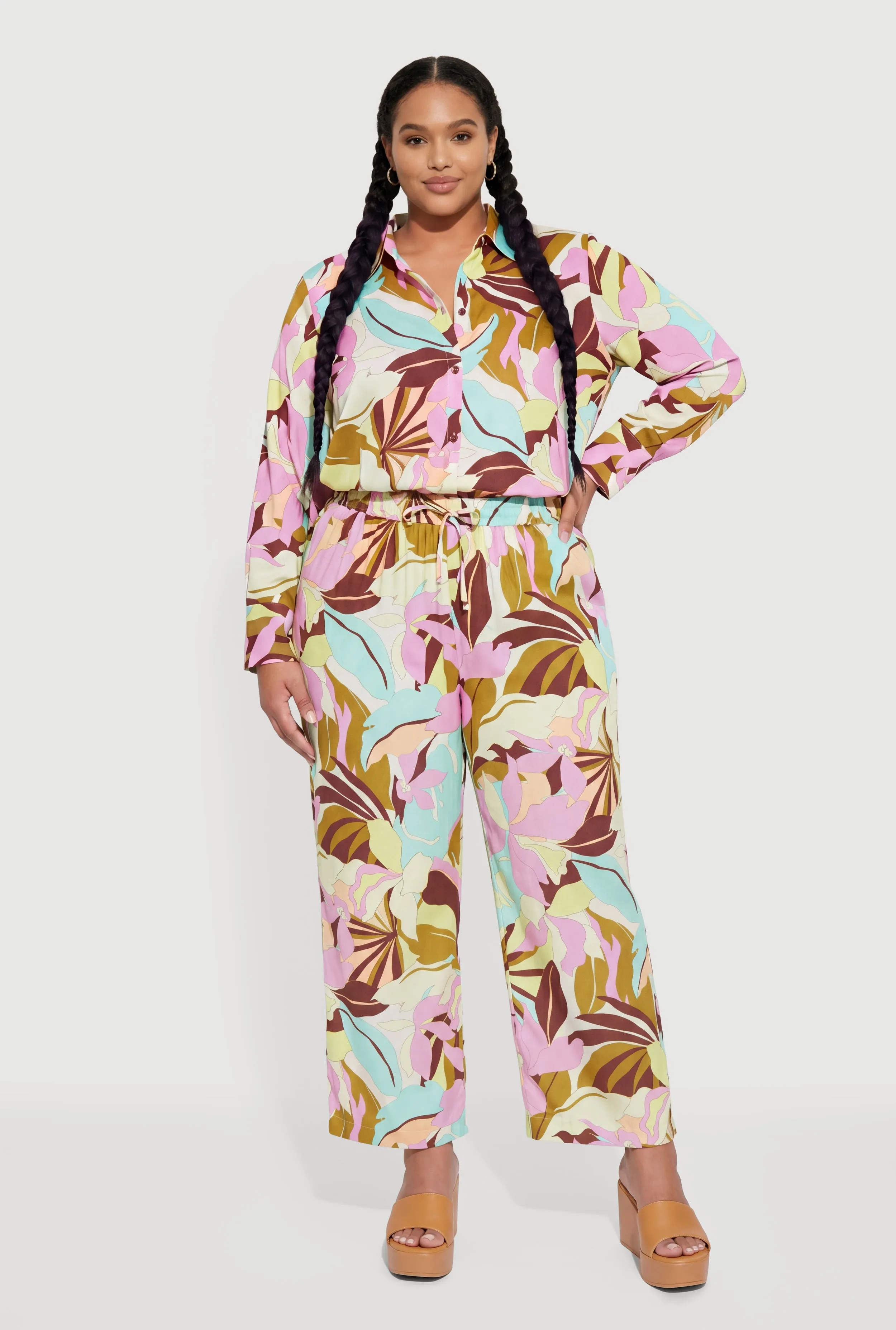 Plus Size Abstract Floral Print Button Front Shirt sold by Rainbow product image thumbnail 2