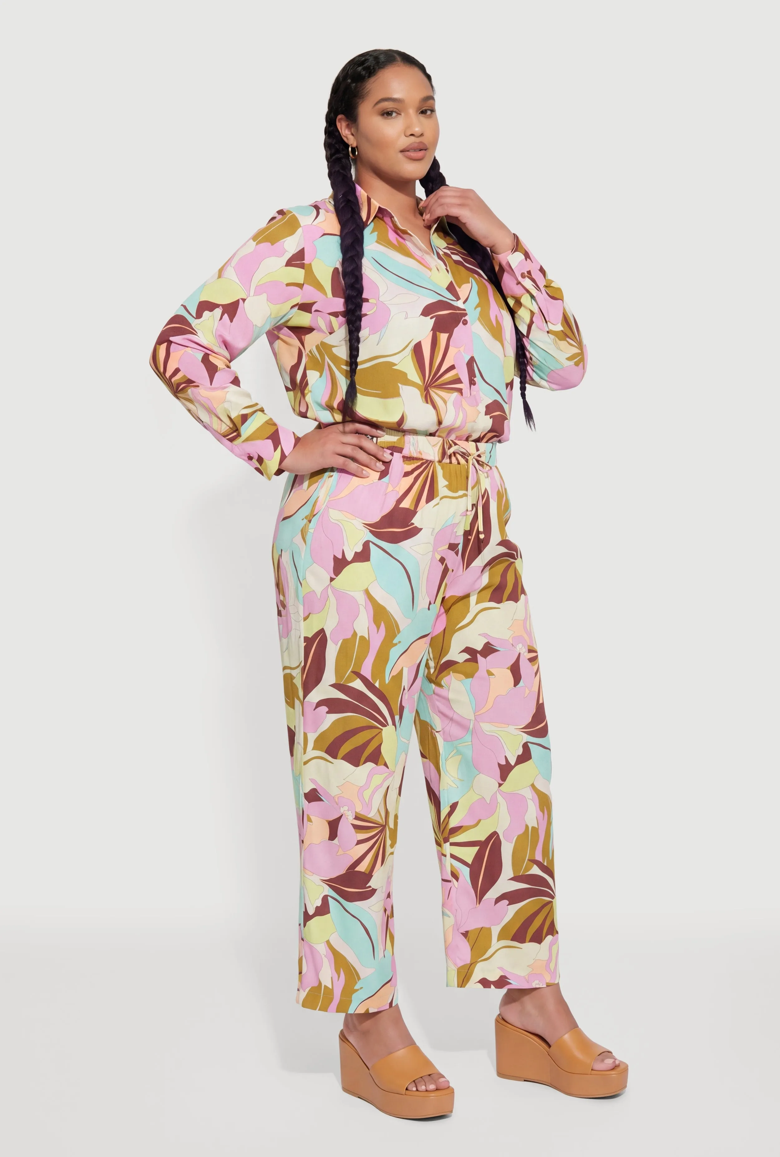 Plus Size Abstract Floral Print Button Front Shirt sold by Rainbow product image thumbnail 3