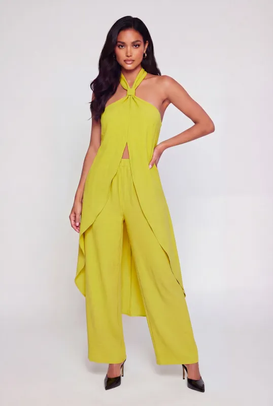 Crepe Knit High Waisted Wide Leg Pull On Pants made by Rainbow