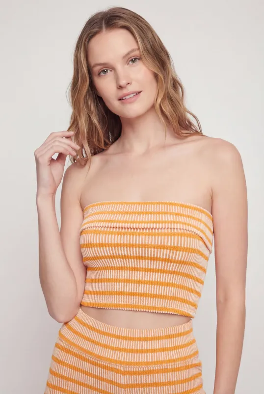Striped Ribbed Knit Fold Over Tube Top made by Rainbow