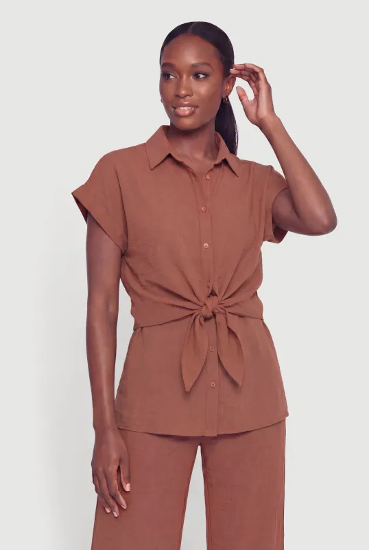 Crepe Knit Button Front Blouse made by Rainbow