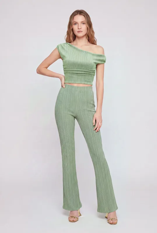 High Waisted Textured Knit Boot Cut Pants made by Rainbow