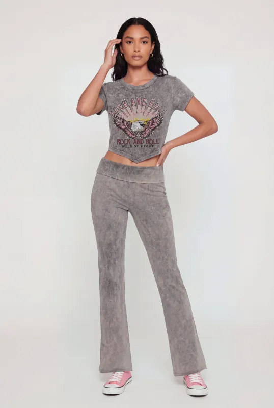 Acid Wash Fold Over High Waisted Pants made by Rainbow