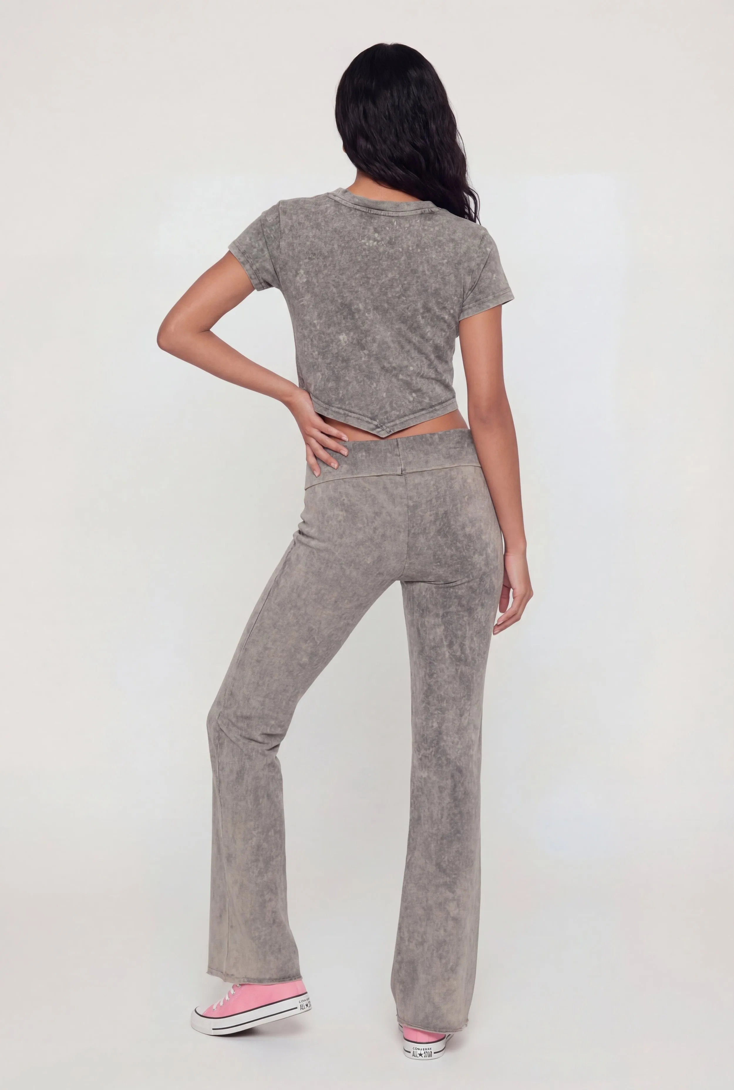 Acid Wash Fold Over High Waisted Pants sold by Rainbow product image thumbnail 5