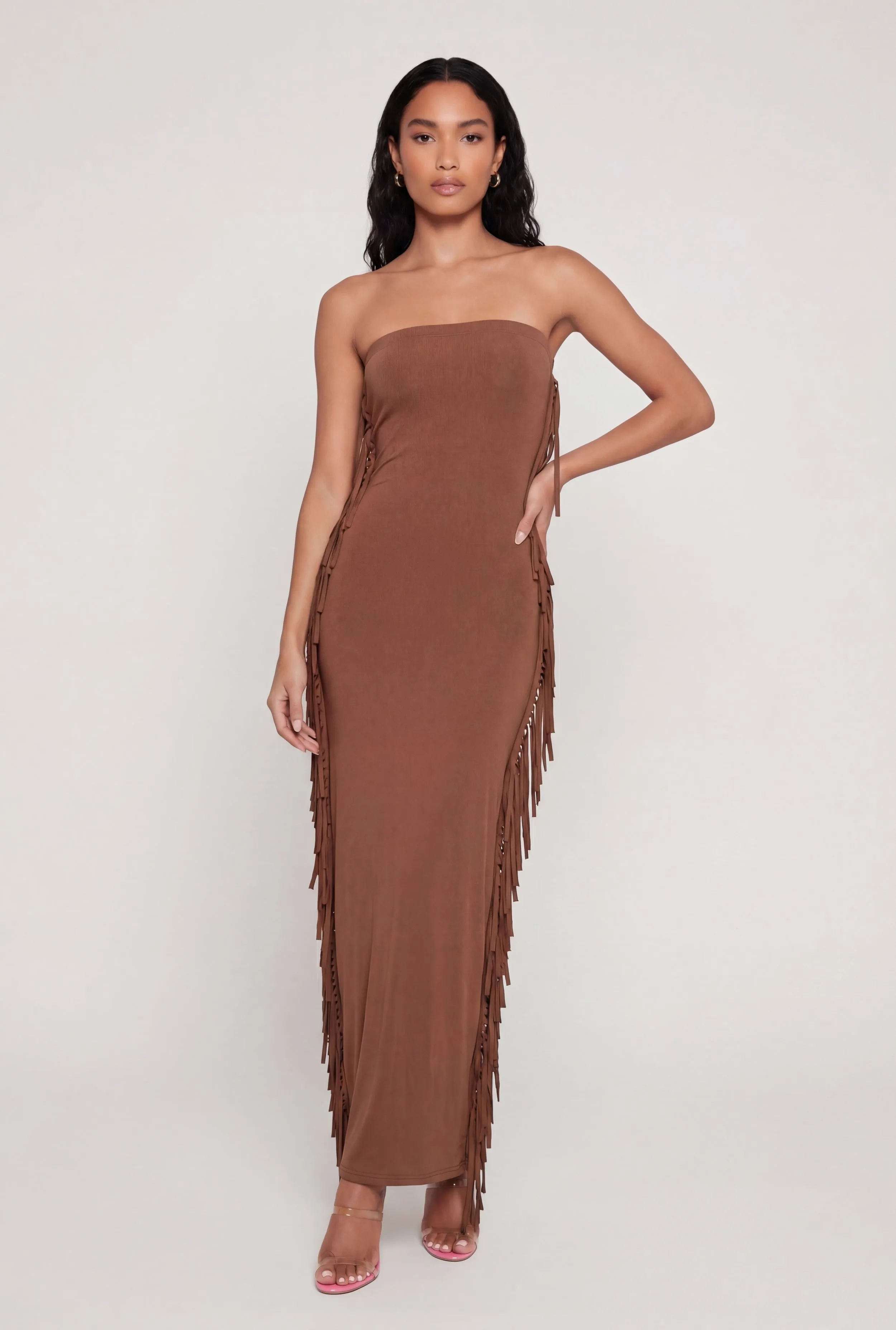 Side Fringe Back Slit Tube Dress sold by Rainbow product image thumbnail 4
