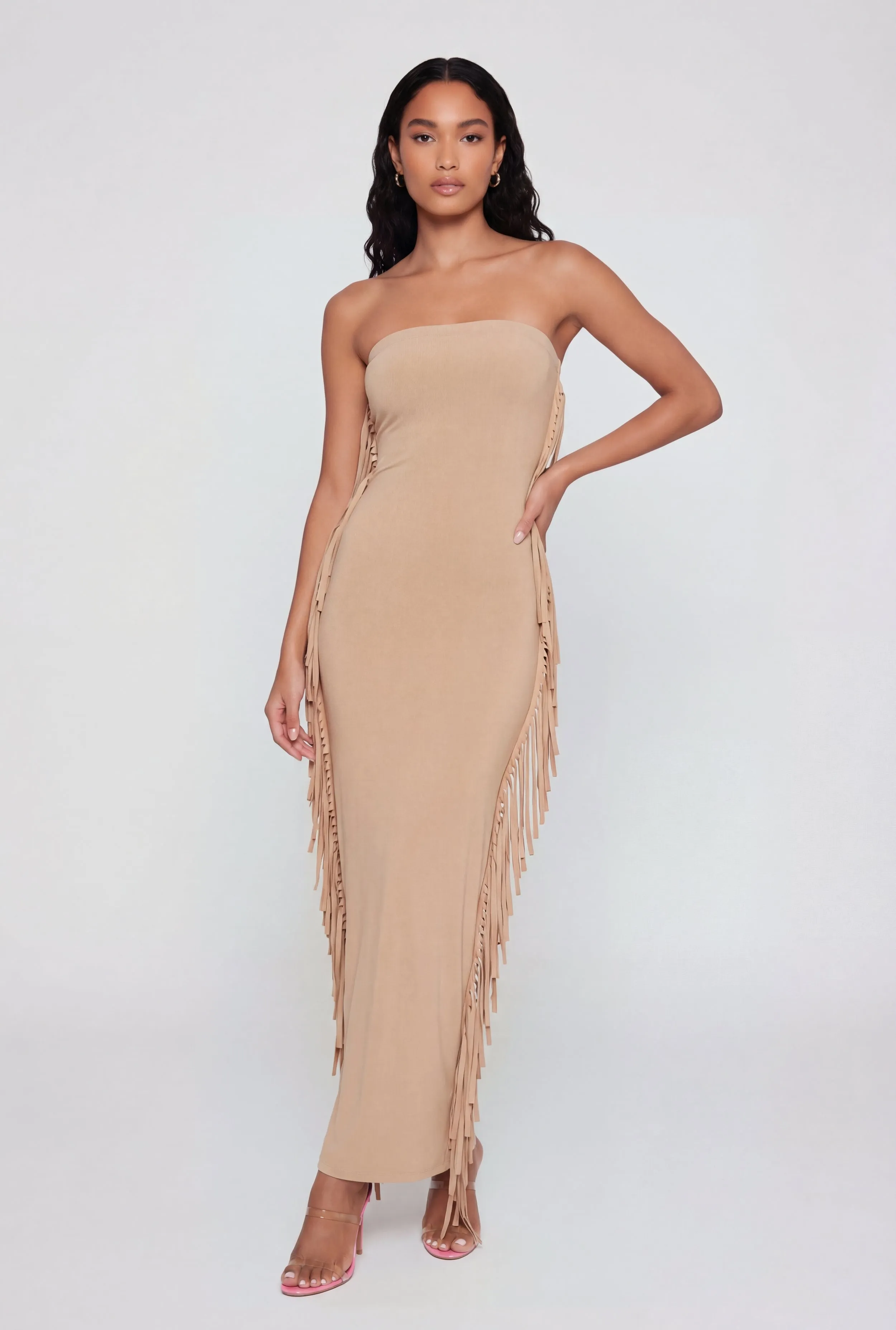 Side Fringe Back Slit Tube Dress sold by Rainbow