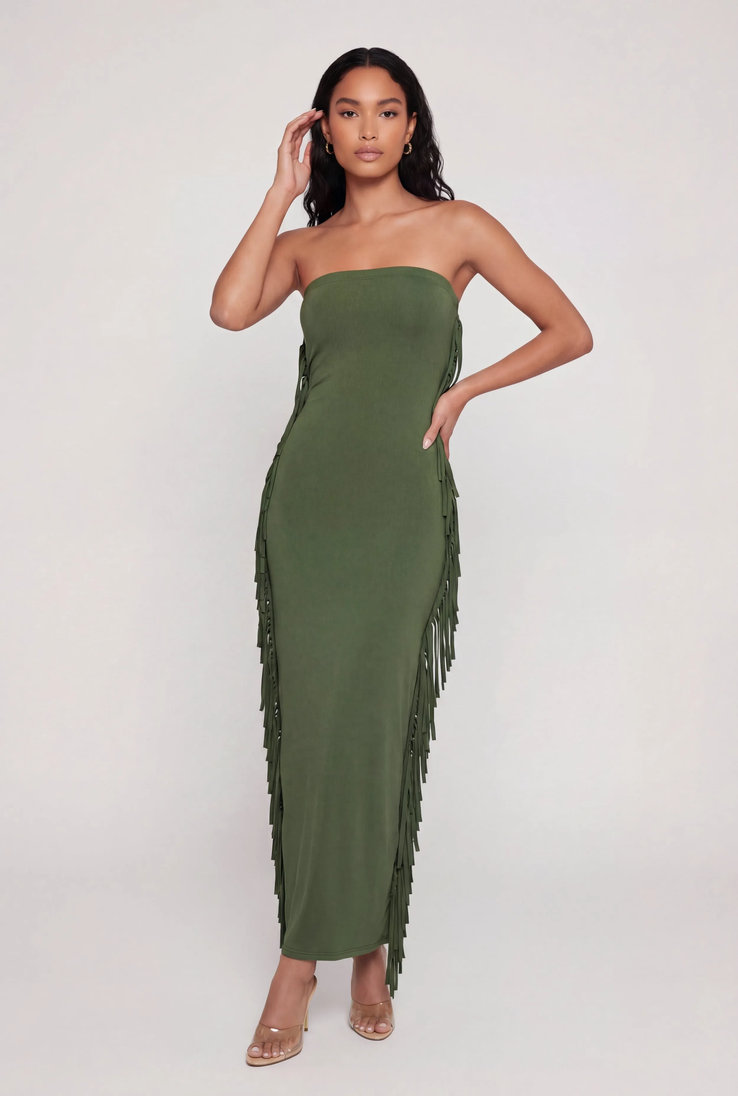 Side Fringe Back Slit Tube Dress sold by Rainbow product image thumbnail 3