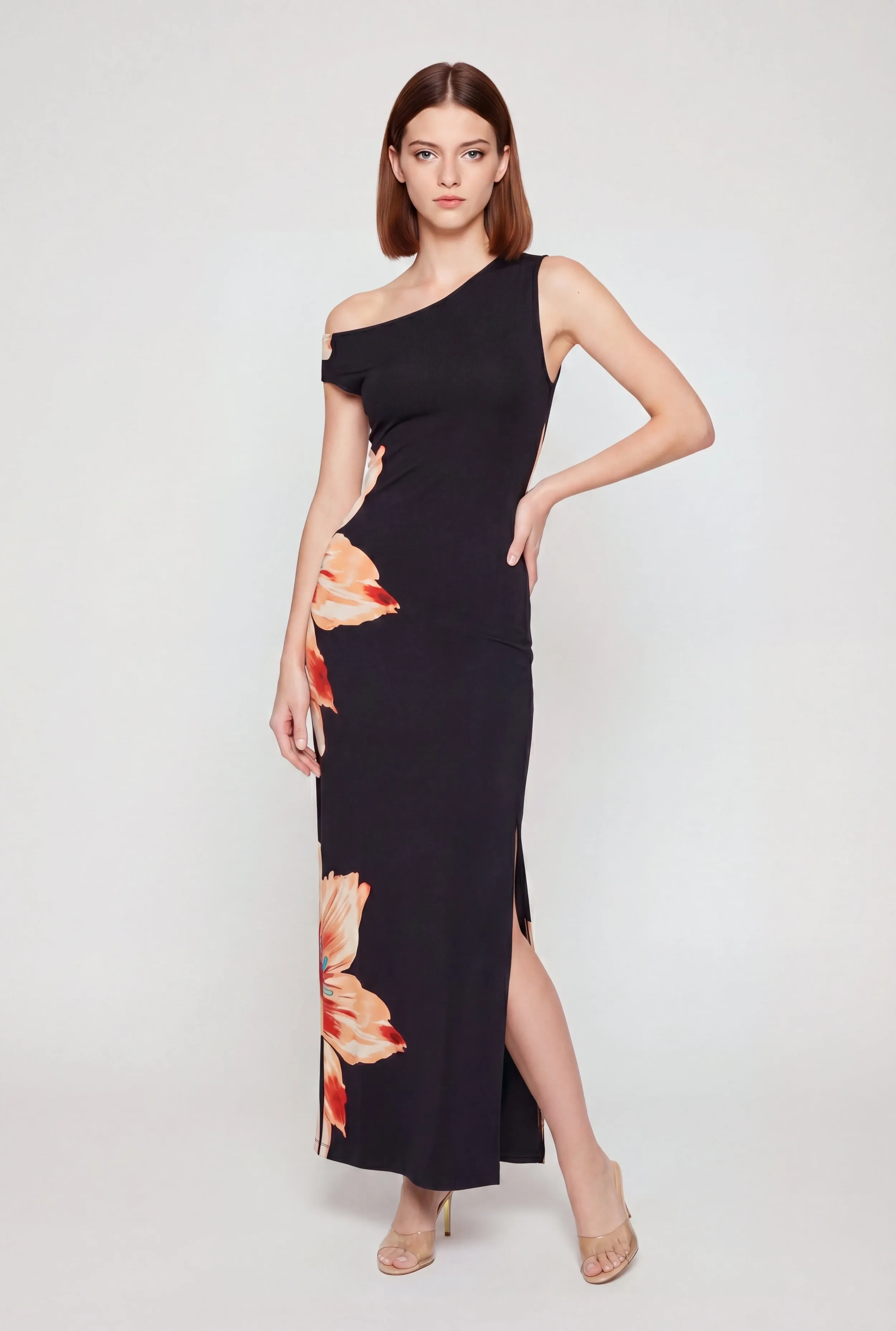 Floral One Shoulder Side Slit Maxi Dress sold by Rainbow